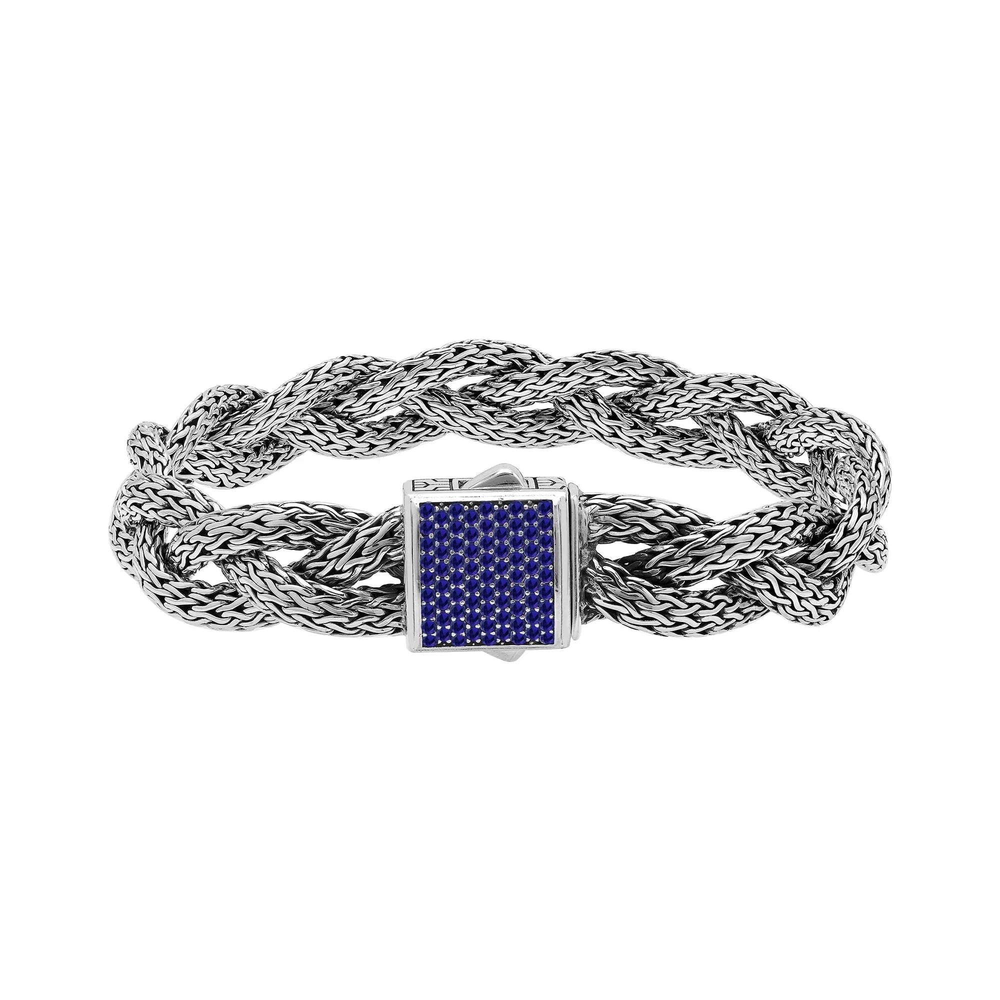 Sterling Silver Twisted Bracelet With Sapphire Quartz Square Clasp
