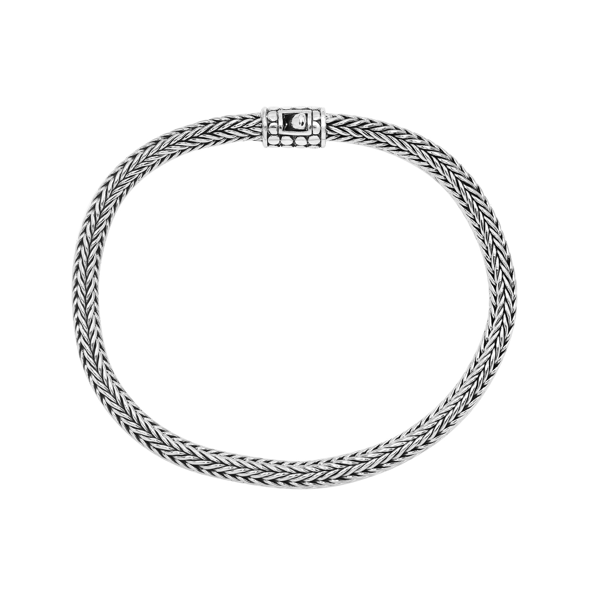 Elegant sterling silver wheat chain bracelet with dotted Balinese clasp and polished finish