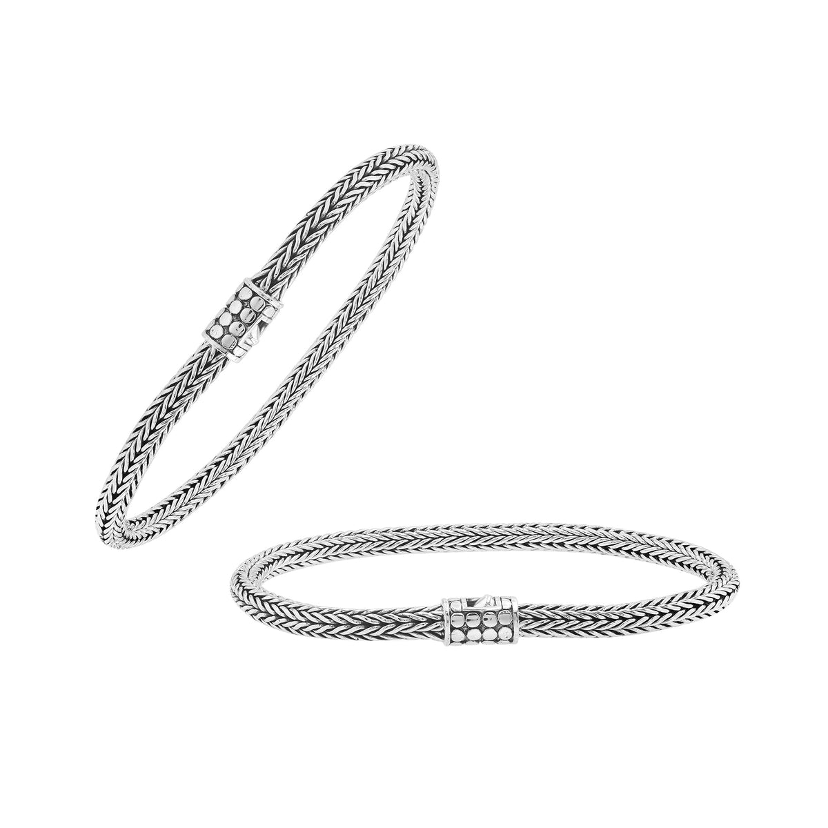 Elegant sterling silver wheat chain bracelet with dotted Balinese clasp and polished finish