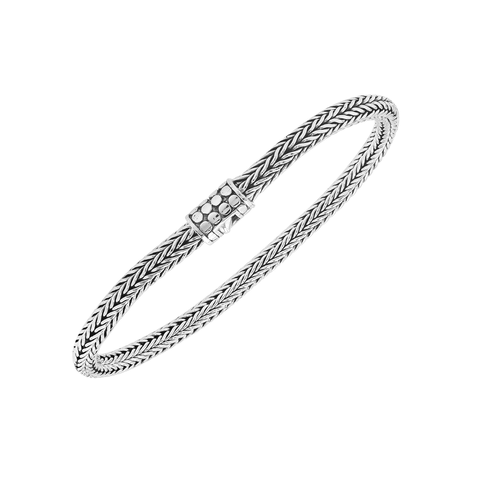 Elegant sterling silver wheat chain bracelet with dotted Balinese clasp and polished finish