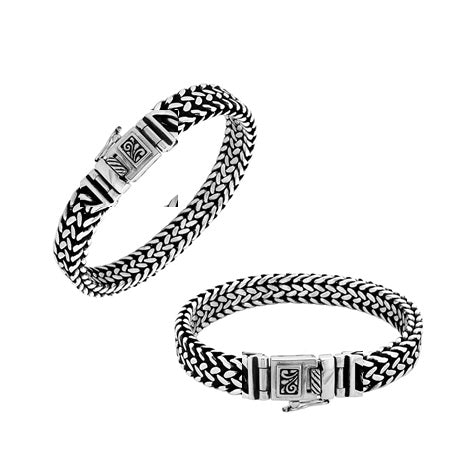 Elegant sterling silver foxtail bracelet with Balinese clasp and oxidized polished finish
