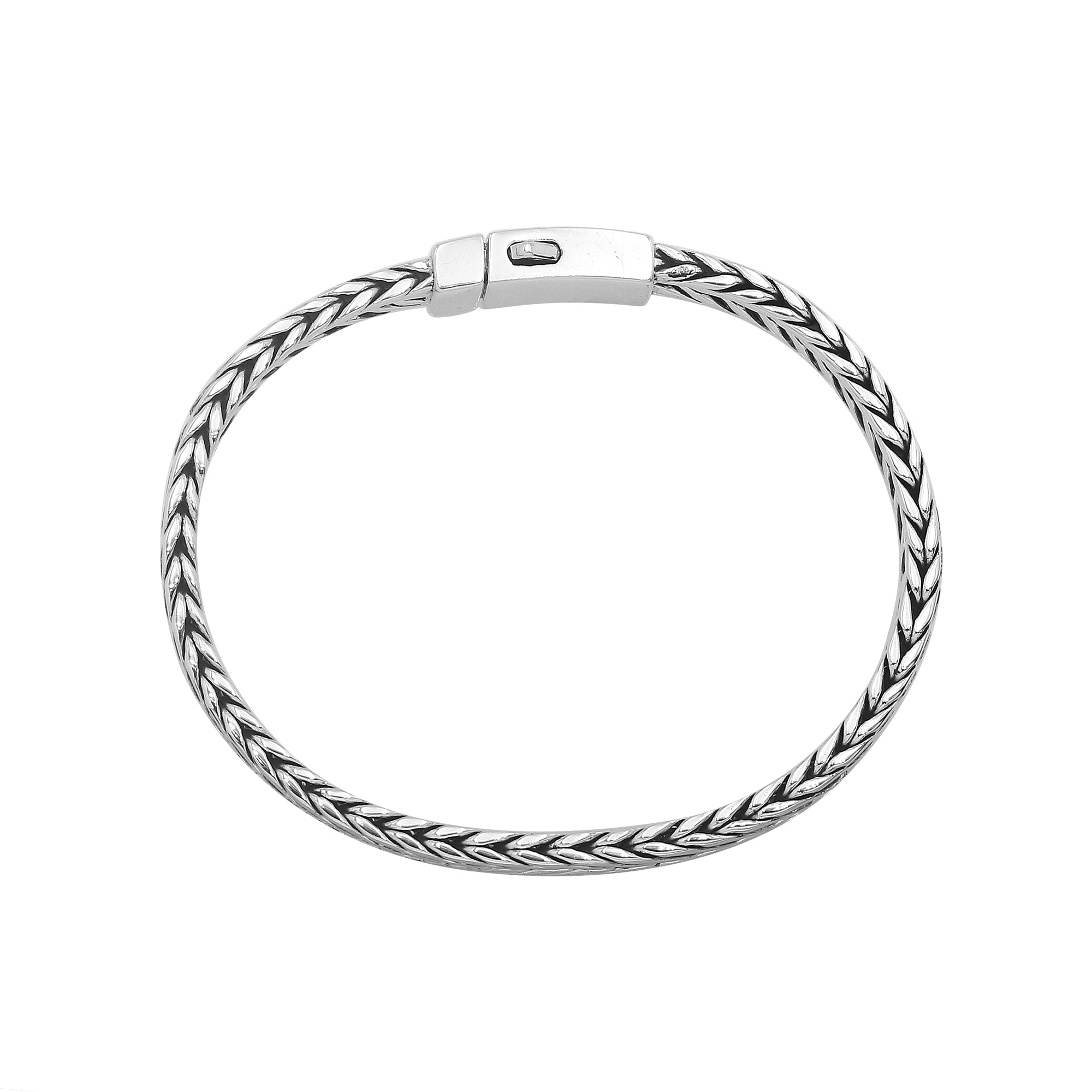 Elegant sterling silver wheat chain bracelet with cross clasp and polished Balinese design
