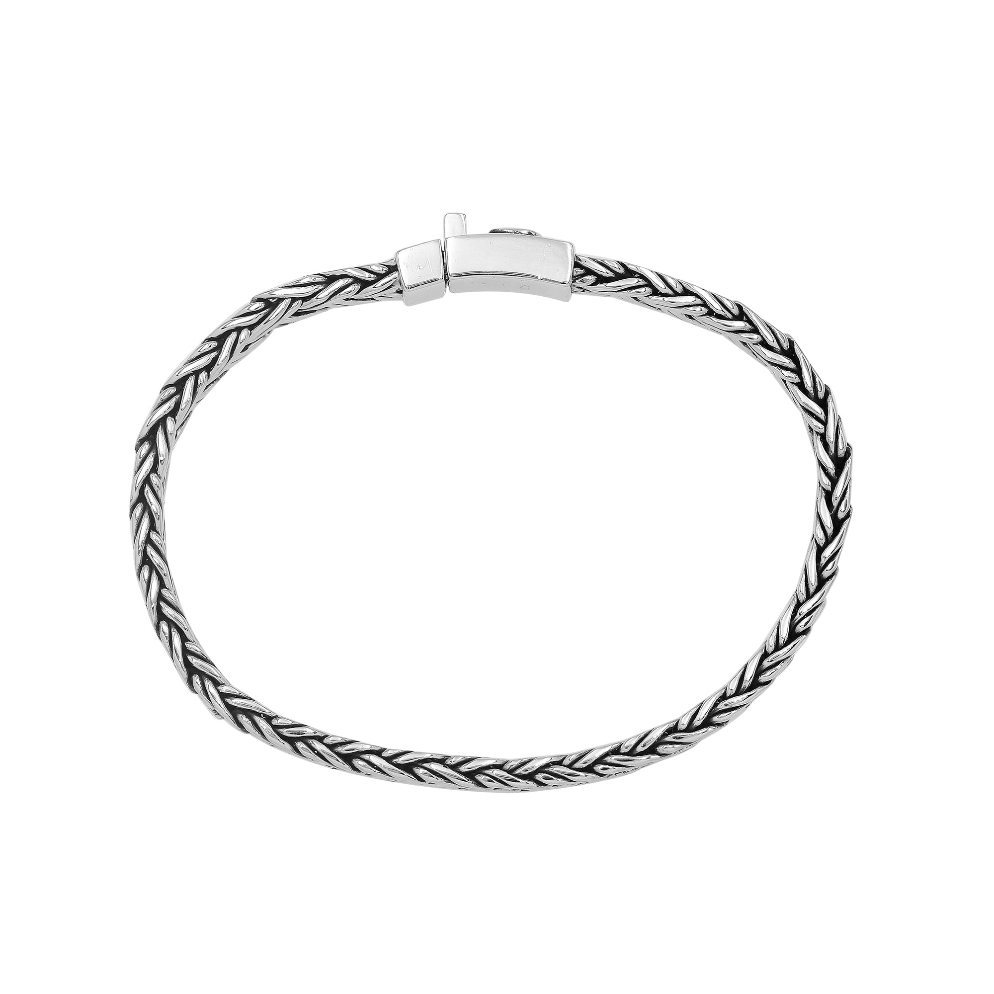 Elegant sterling silver wheat chain bracelet with cross push clasp and Balinese detailing