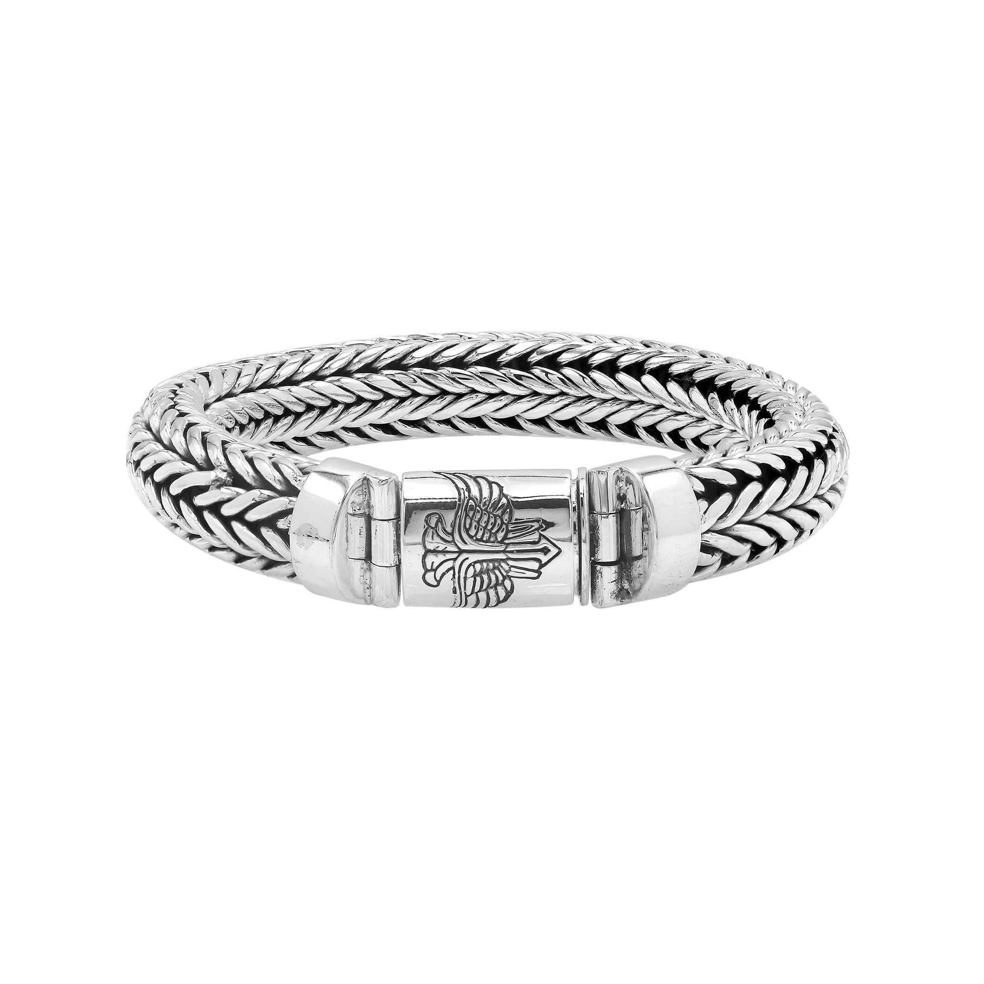 Sterling silver wheat chain bracelet with eagle design push clasp handcrafted in Bali