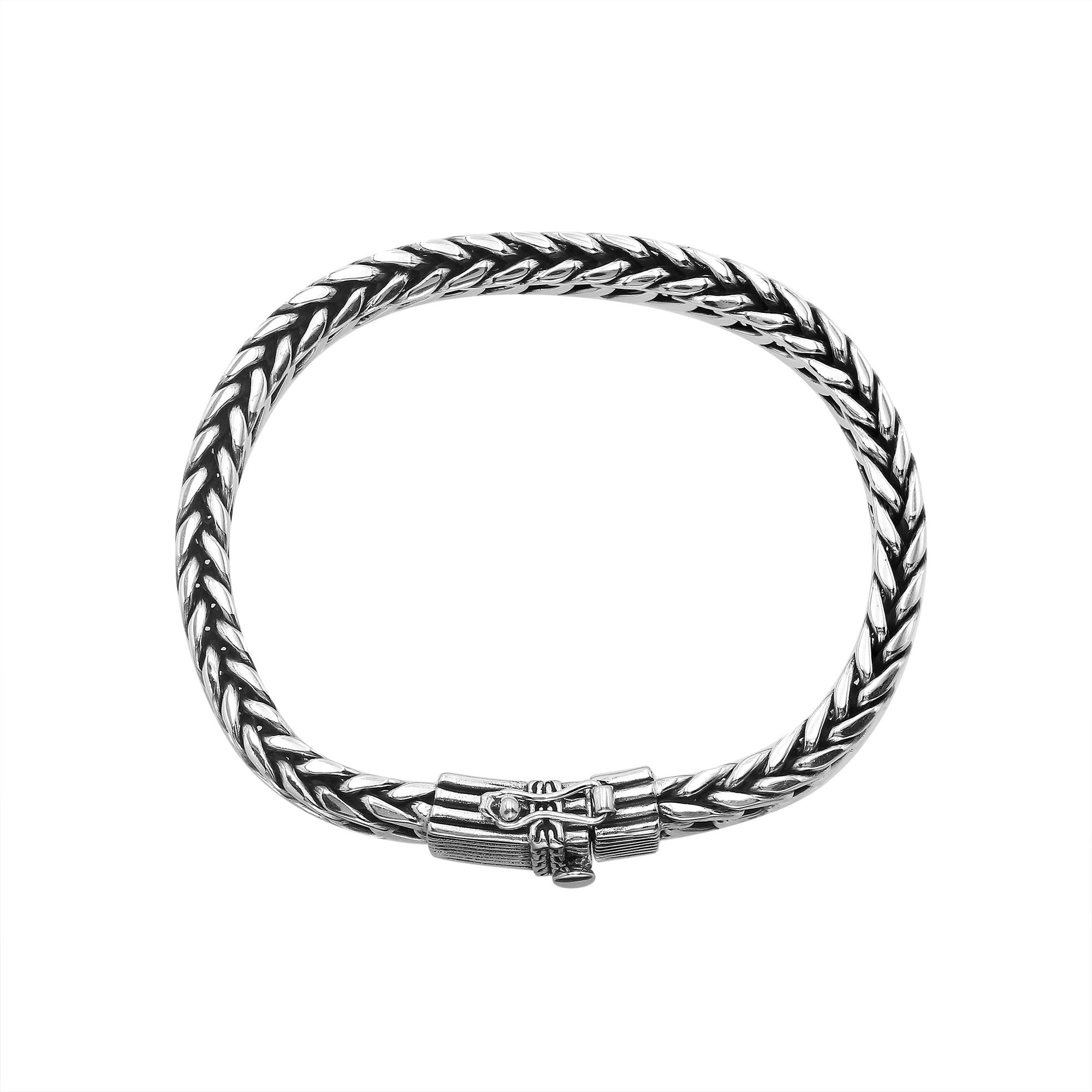 Sterling silver curb chain bracelet with detailed box clasp and oxidized finish