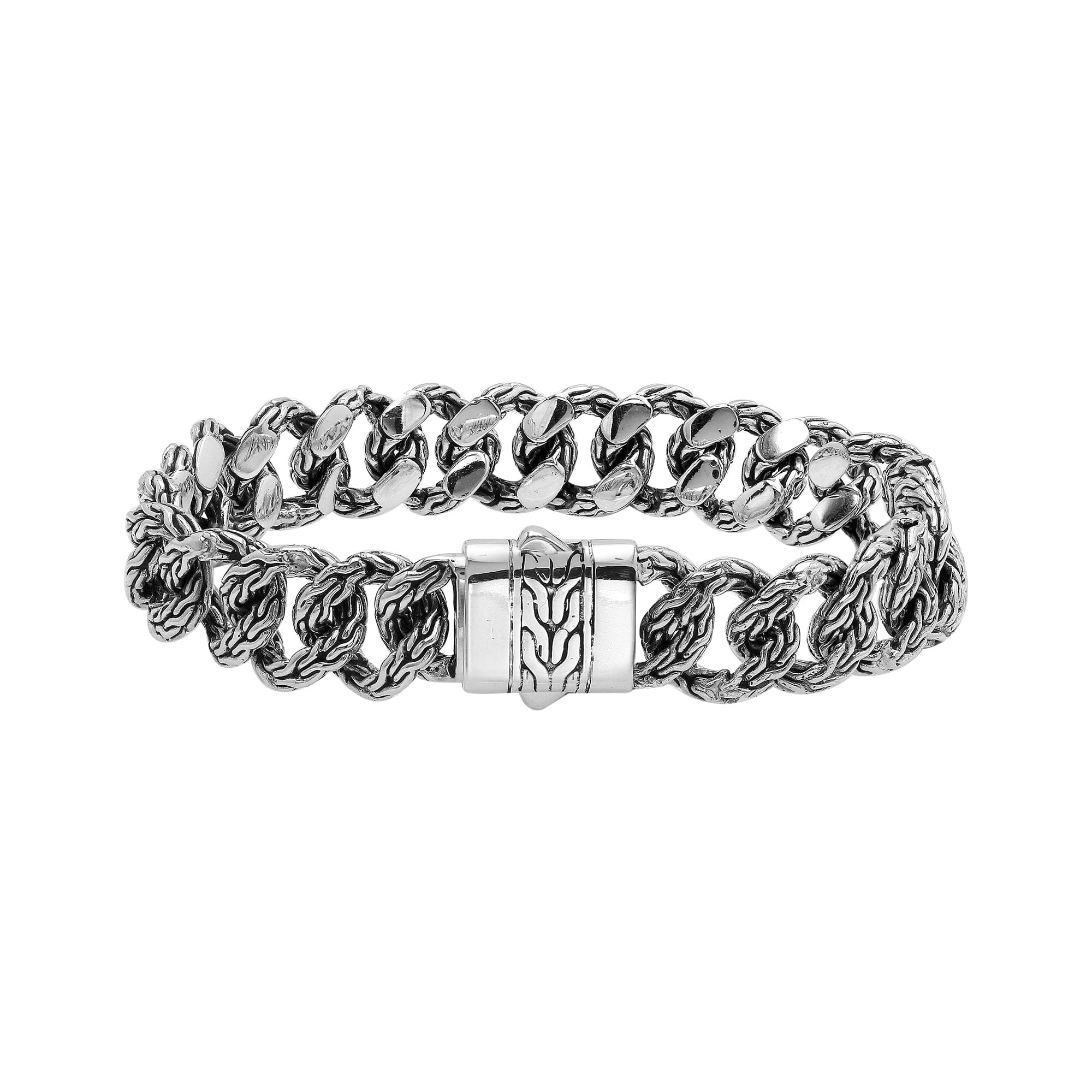 Handcrafted Silver Mix Chain Bracelet From Bali With Push Clasp
