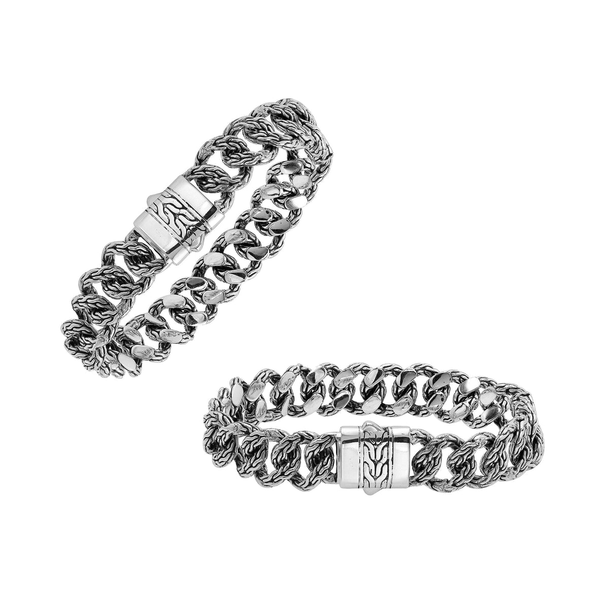 Handcrafted Silver Mix Chain Bracelet From Bali With Push Clasp