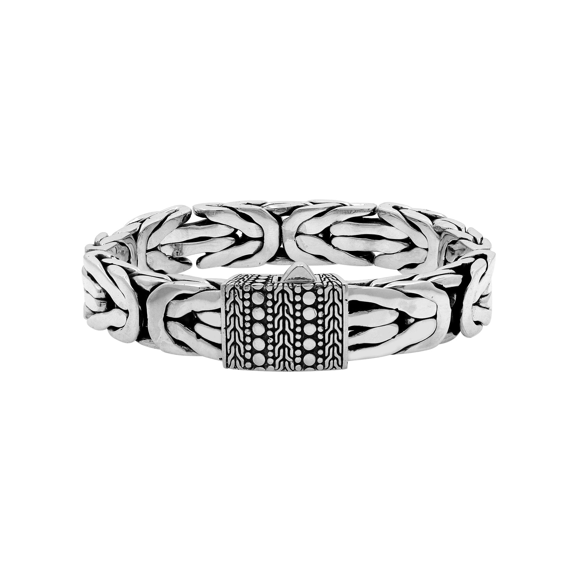 Balinese Woven Silver Bracelet With Intricate Texture And Push Clasp
