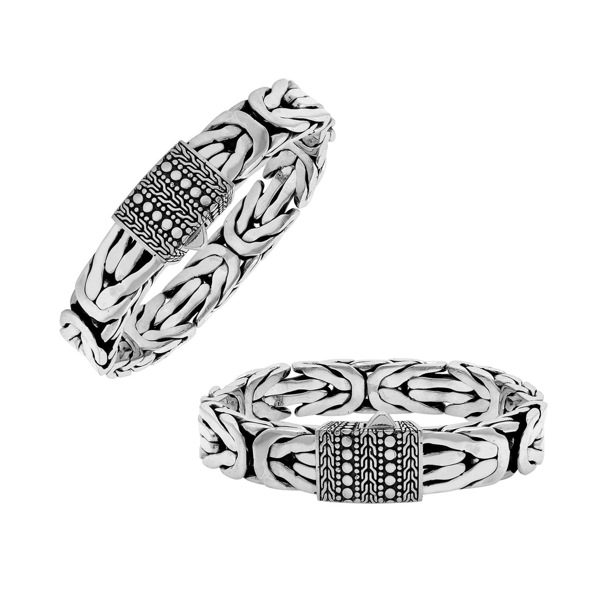 Balinese Woven Silver Bracelet With Intricate Texture And Push Clasp