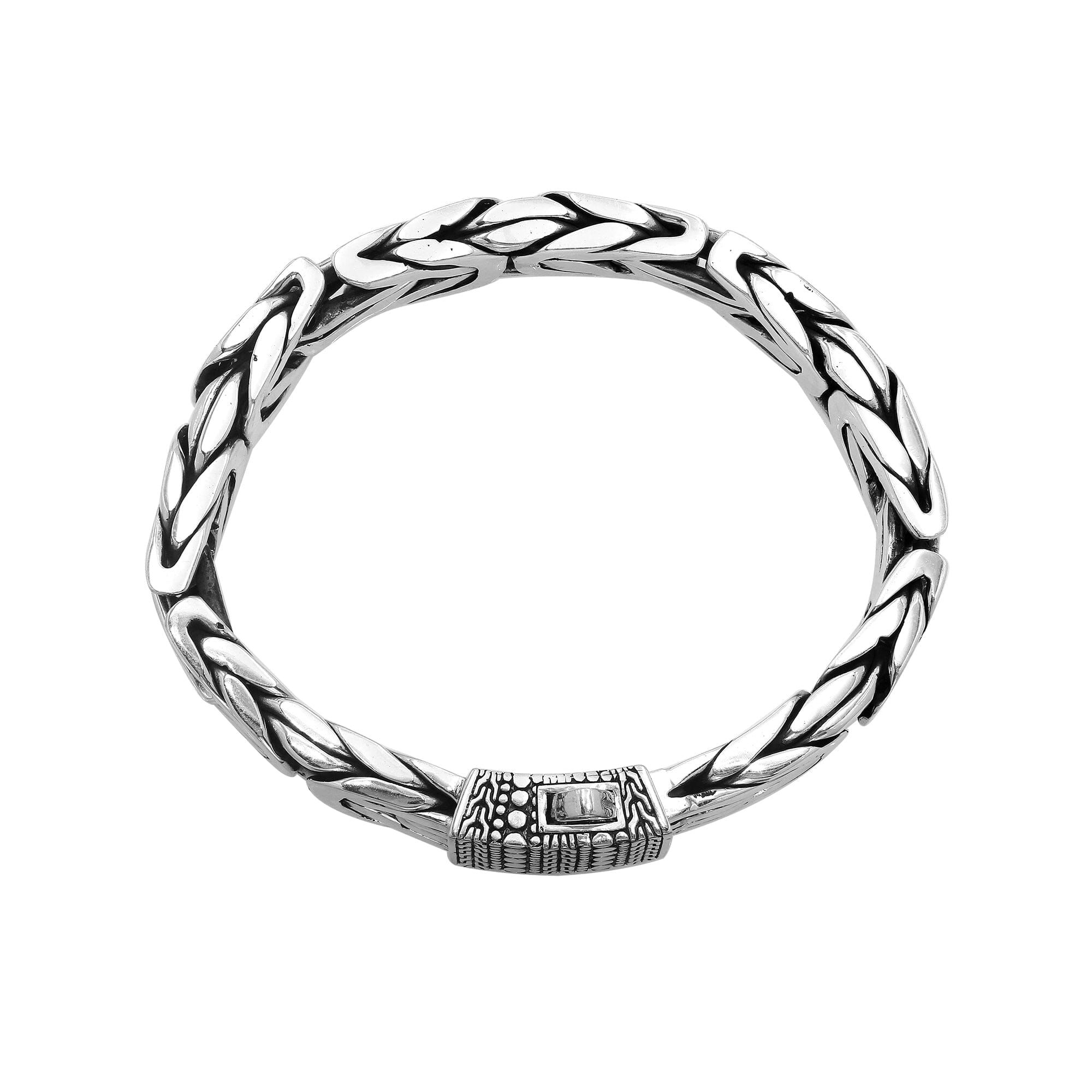 Balinese Woven Silver Bracelet With Intricate Texture And Push Clasp