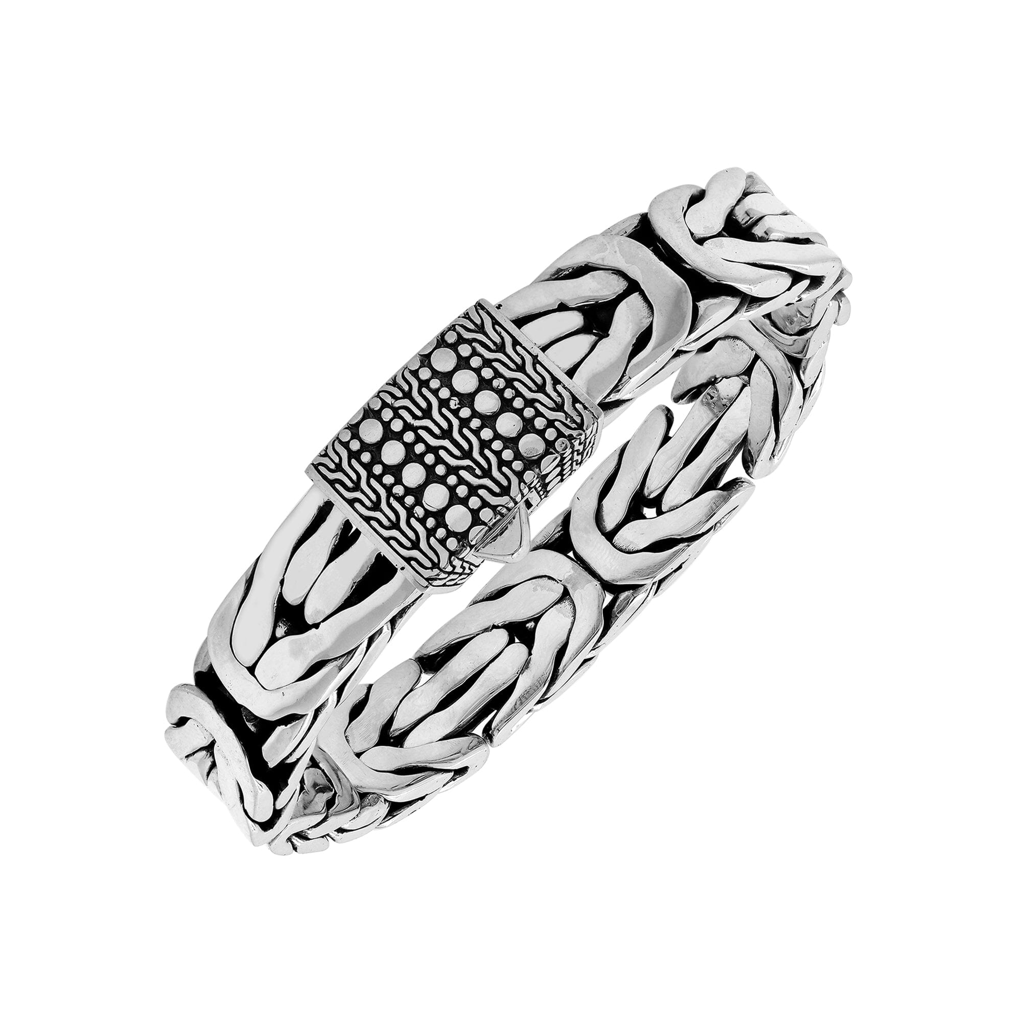 Balinese Woven Silver Bracelet With Intricate Texture And Push Clasp