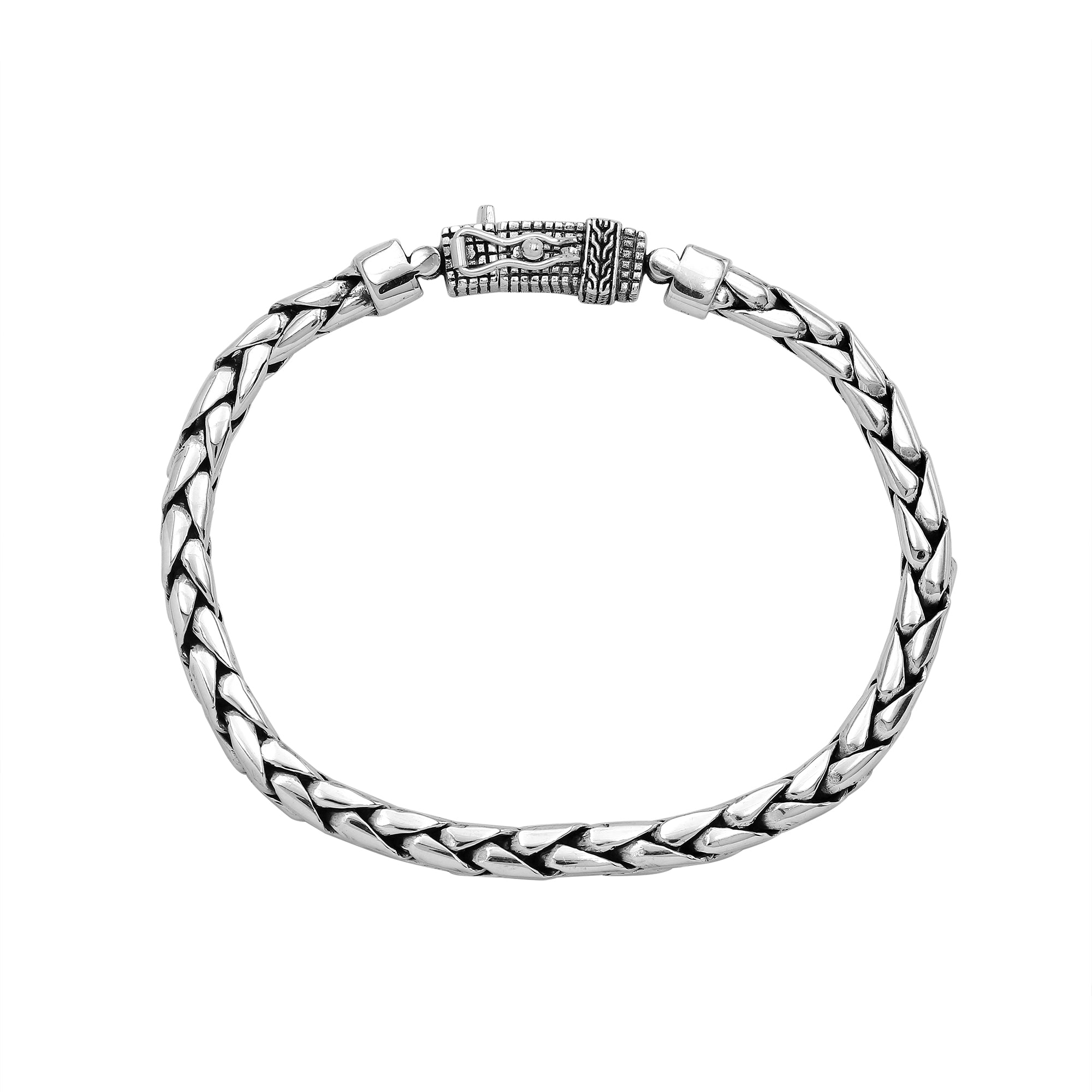 Balinese Flat Wheat Silver Bracelet With Polished Finish And Box Clasp