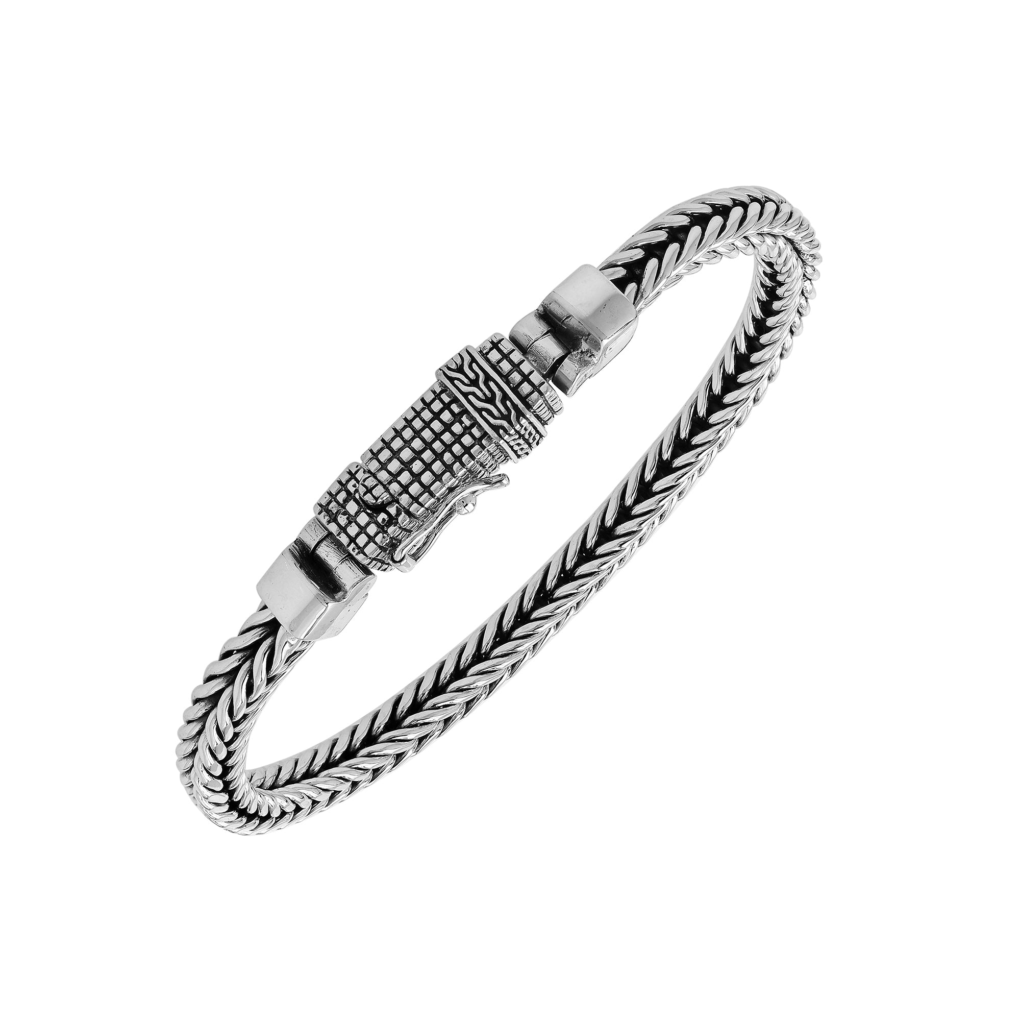 Balinese Weave 925 Sterling Silver Bracelet With Box Lock For Men And Women