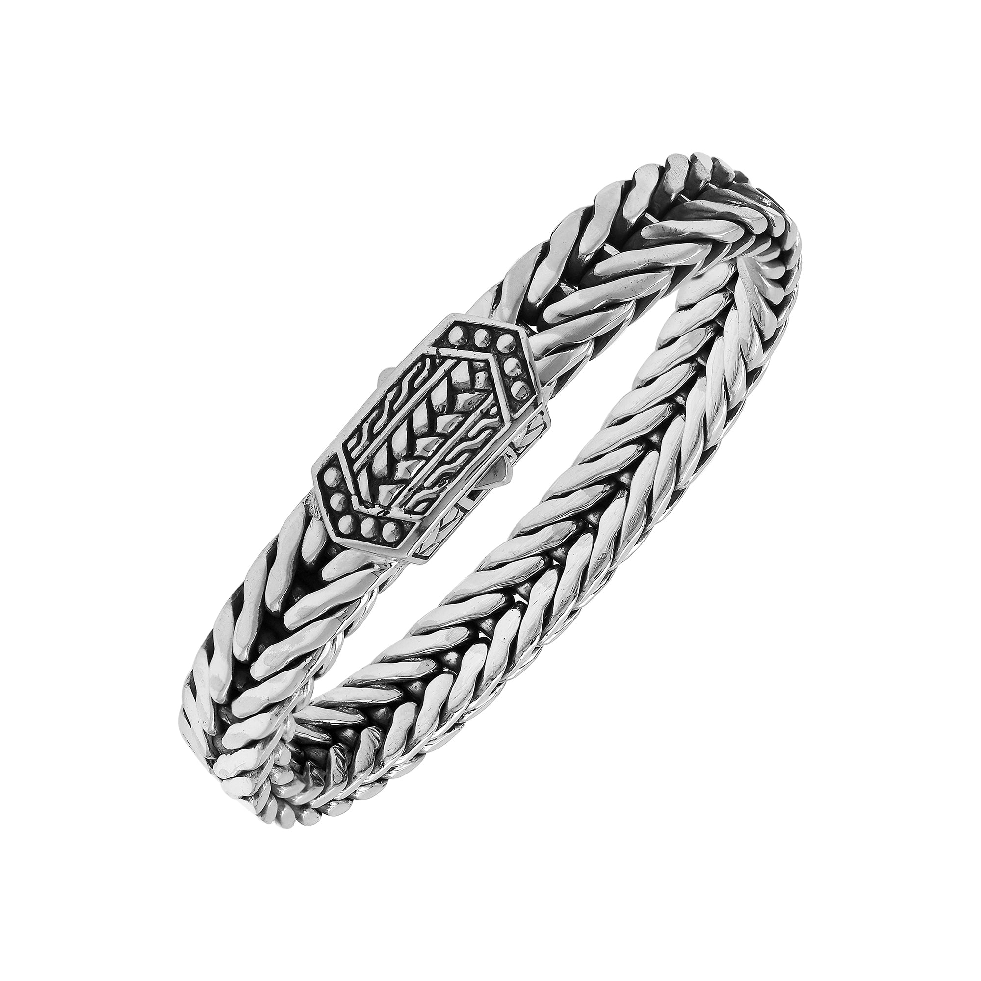 Balinese Weave 925 Sterling Silver Bracelet With Push Lock For Men And Women
