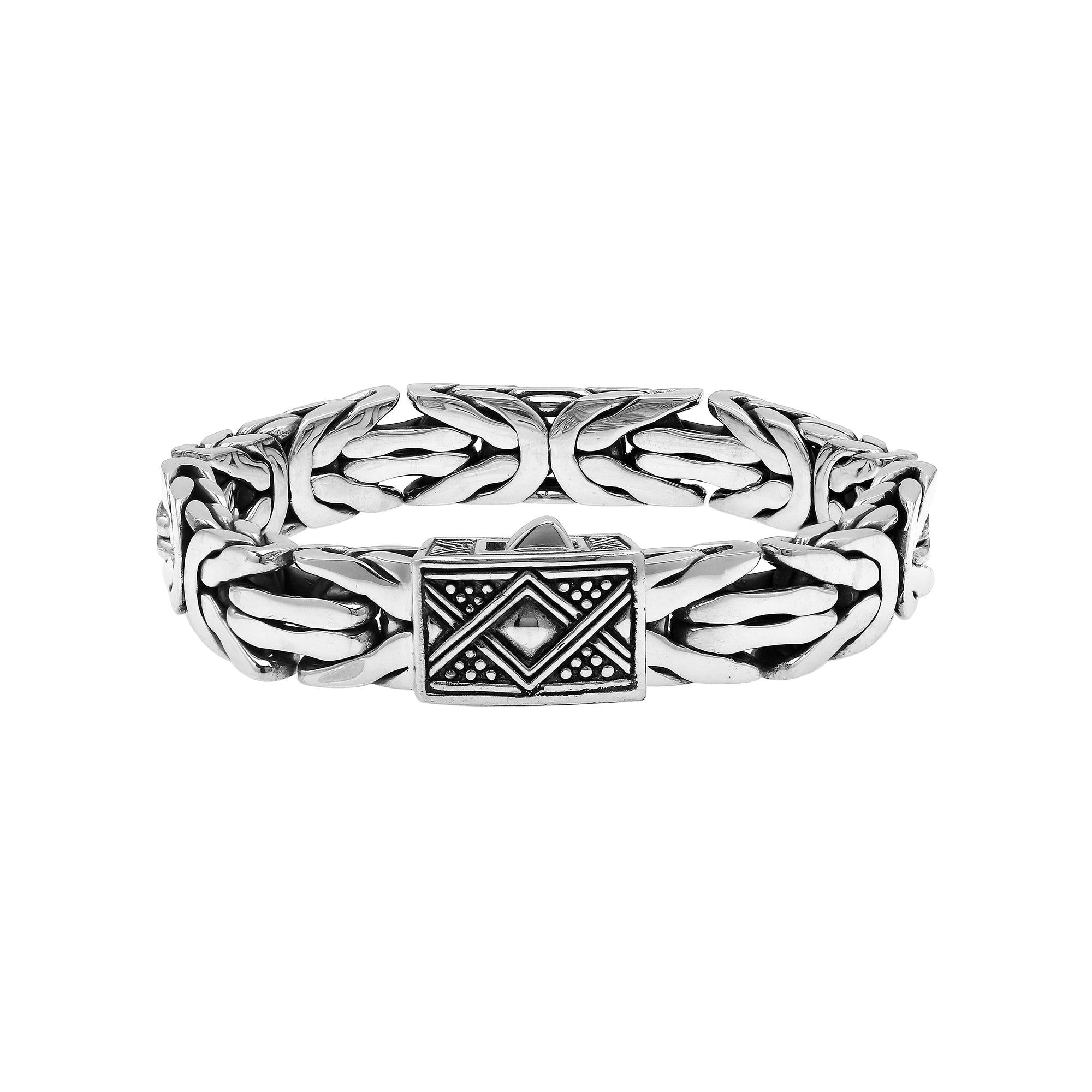 Balinese Interlocking Silver Bracelet With Push Lock For Men And Women