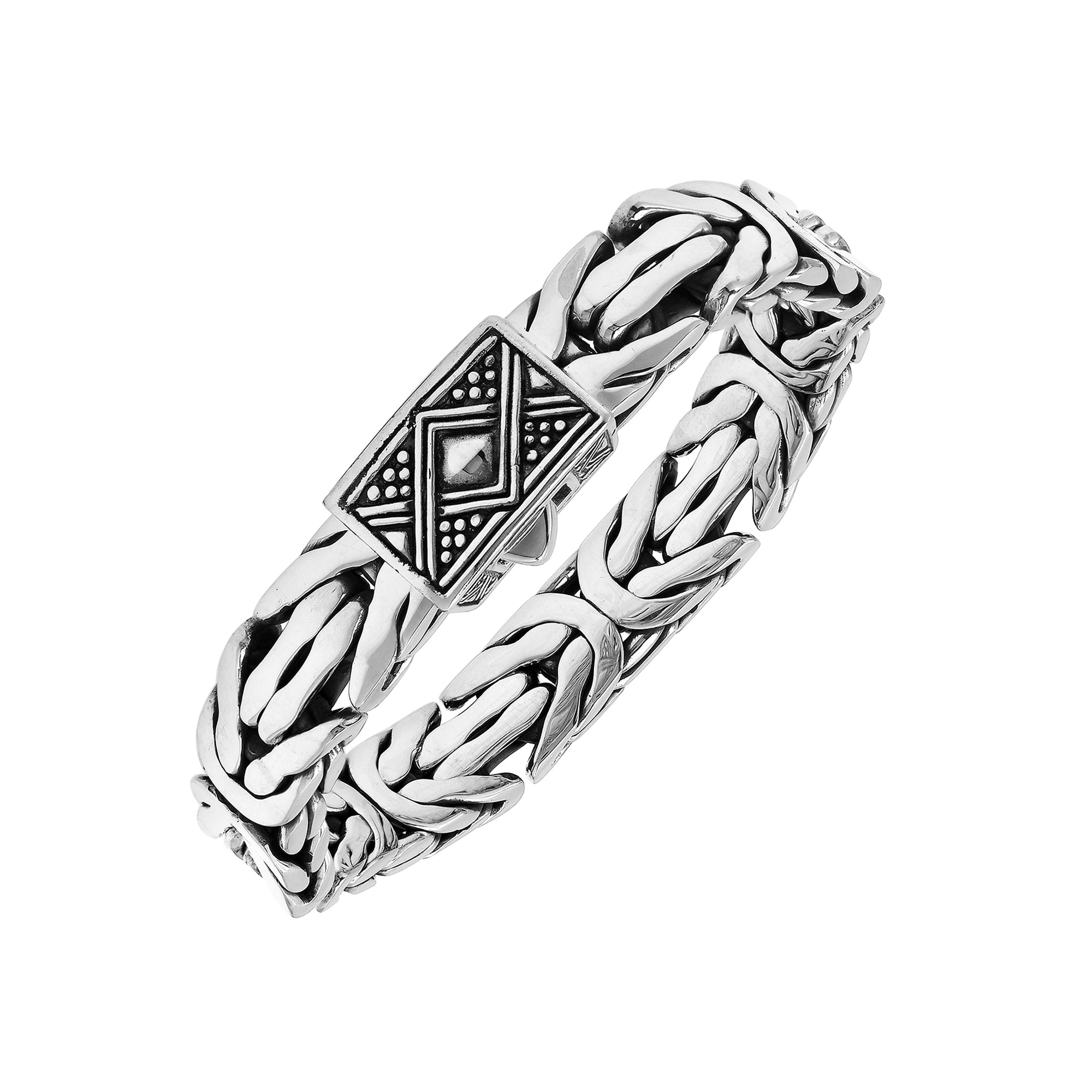 Balinese Interlocking Silver Bracelet With Push Lock For Men And Women