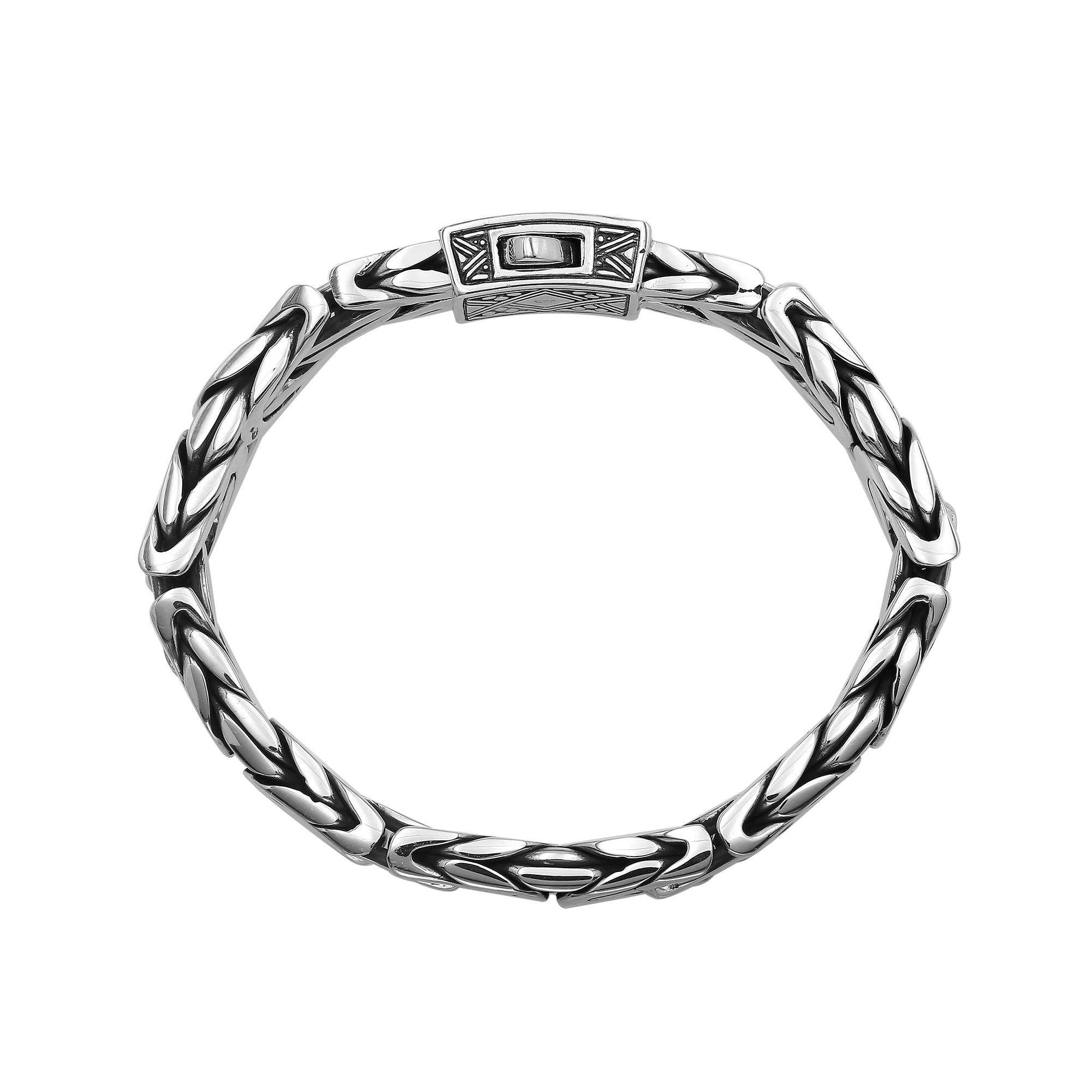 Balinese Interlocking Silver Bracelet With Push Lock For Men And Women