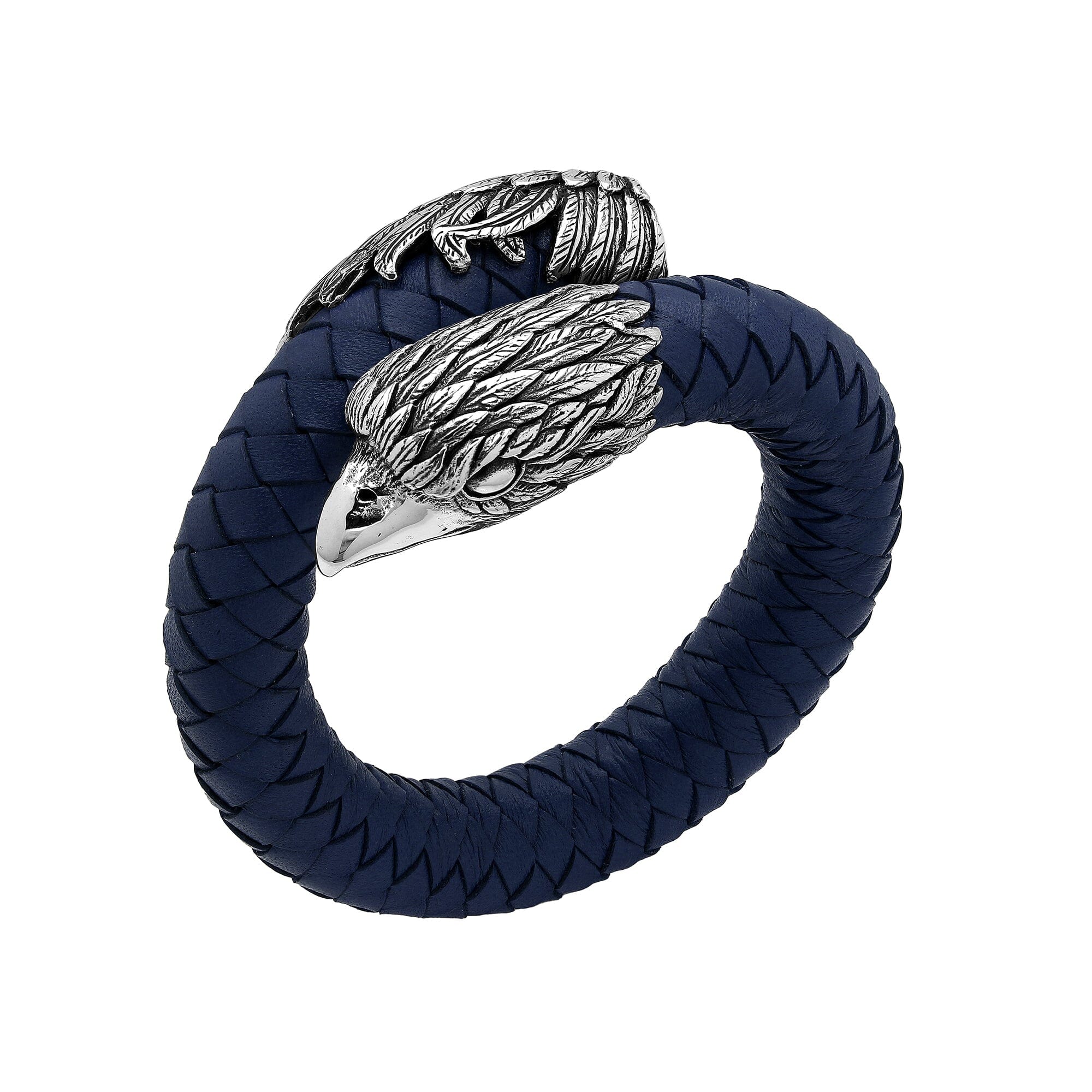 Balinese 925 Sterling Silver Eagle Head Bracelet With Blue Leather For Men