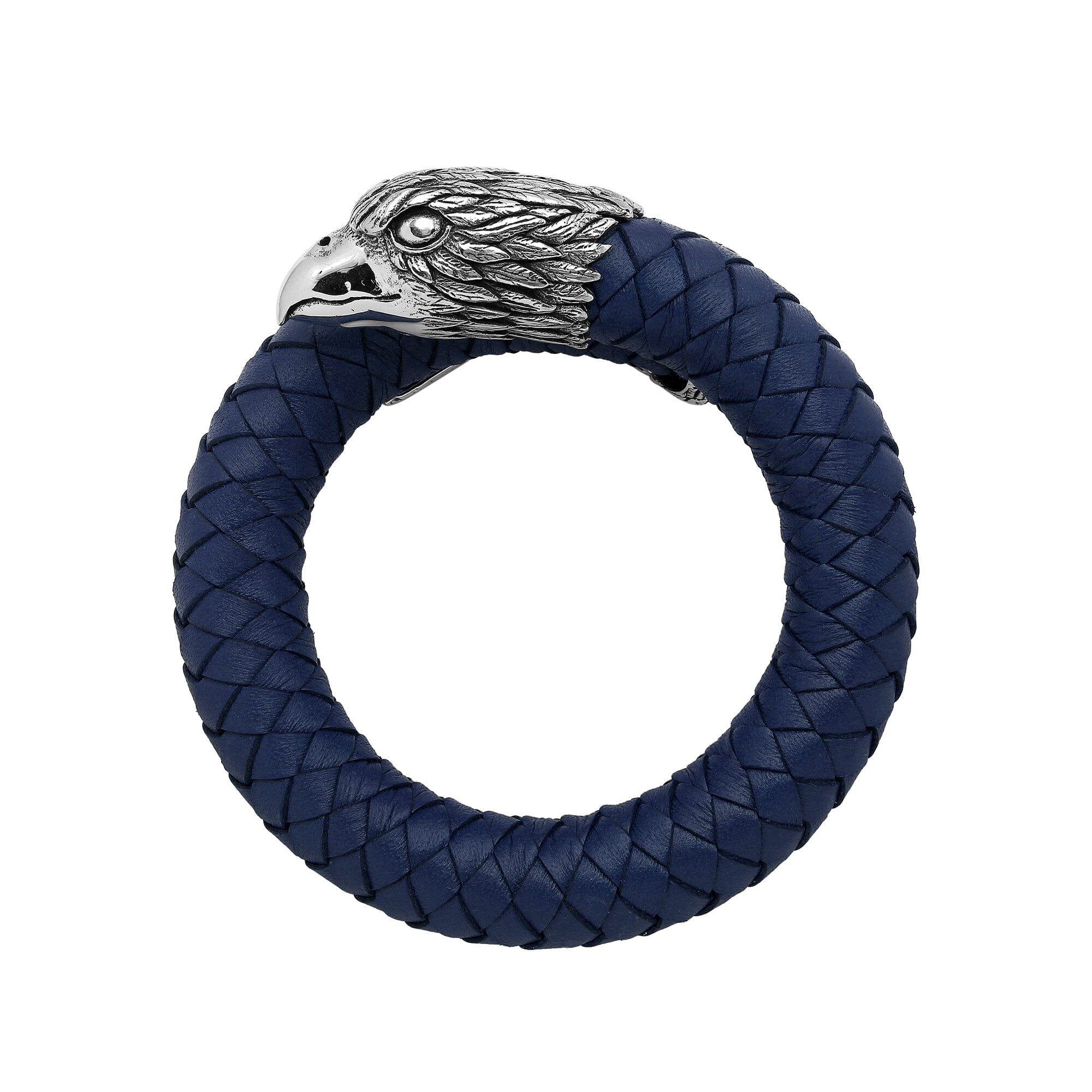 Balinese 925 Sterling Silver Eagle Head Bracelet With Blue Leather For Men