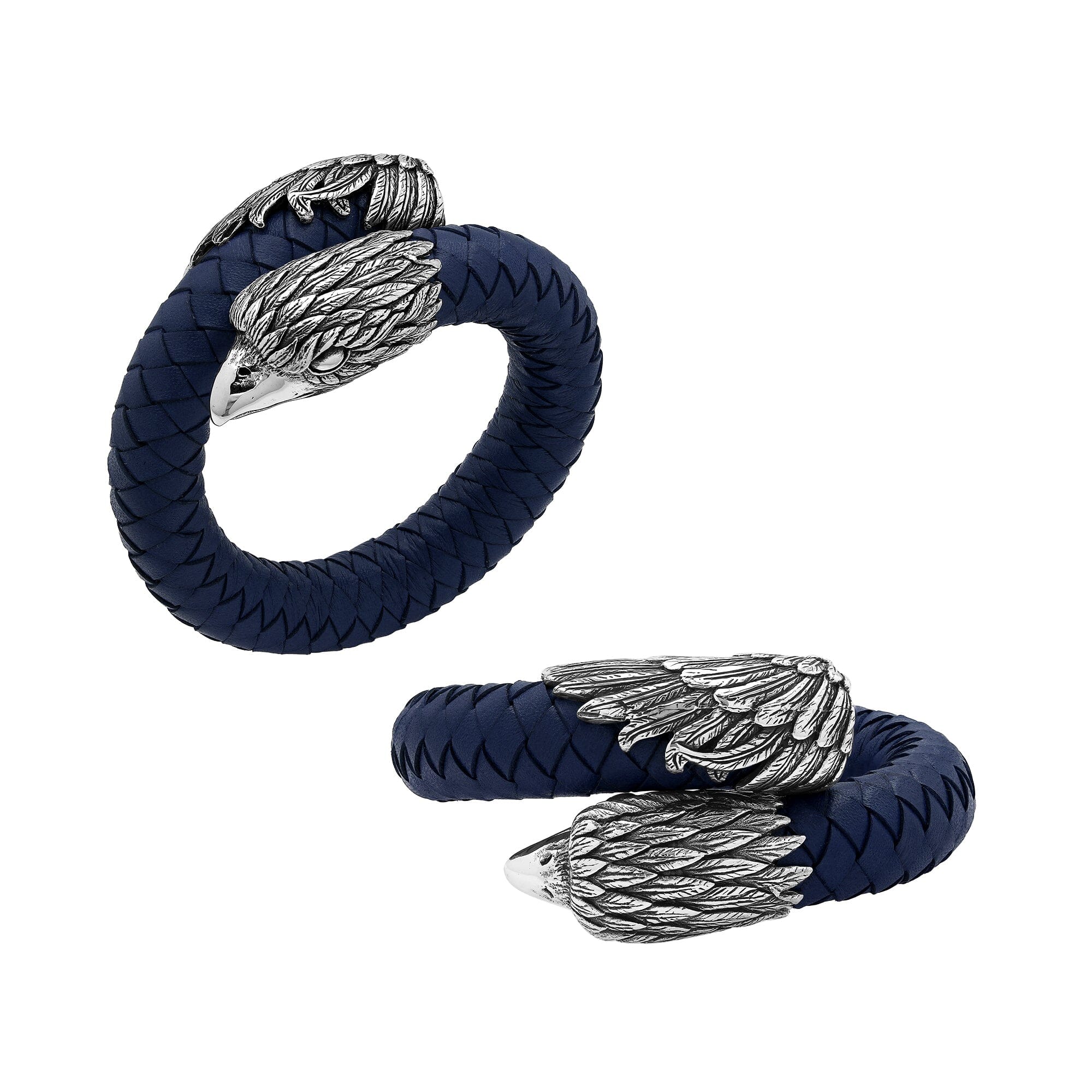 Balinese 925 Sterling Silver Eagle Head Bracelet With Blue Leather For Men