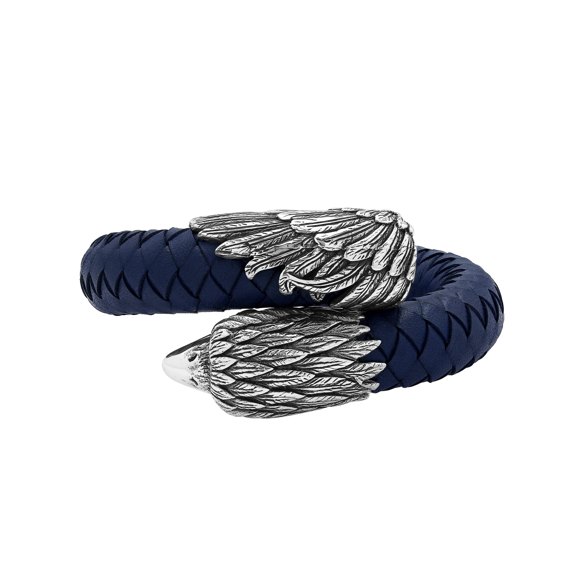 Balinese 925 Sterling Silver Eagle Head Bracelet With Blue Leather For Men