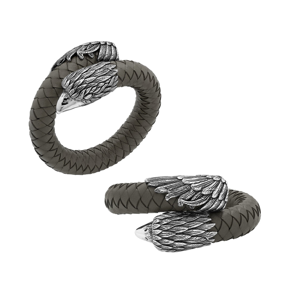 Balinese 925 Sterling Silver Eagle Head Bracelet With Grey Leather For Men