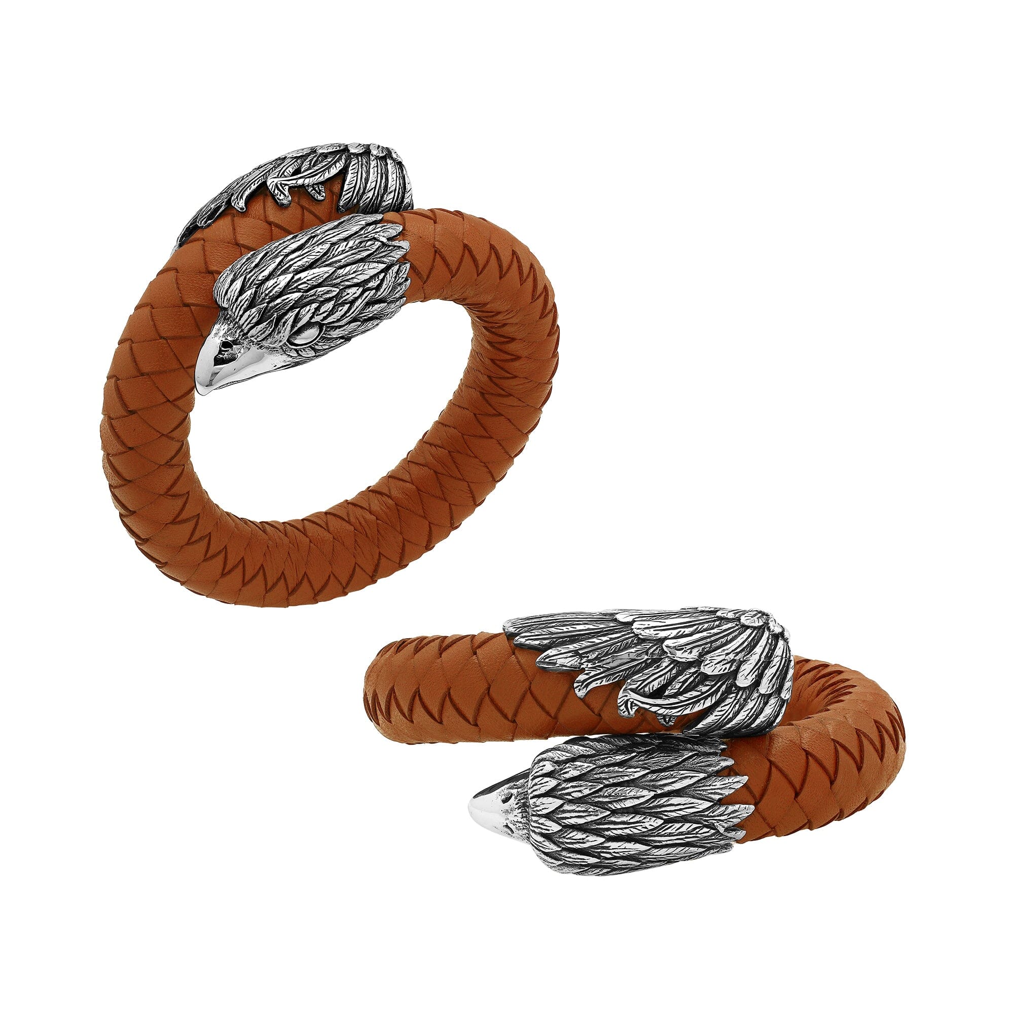 Balinese 925 Sterling Silver Eagle Head Bracelet With Orange Leather For Men