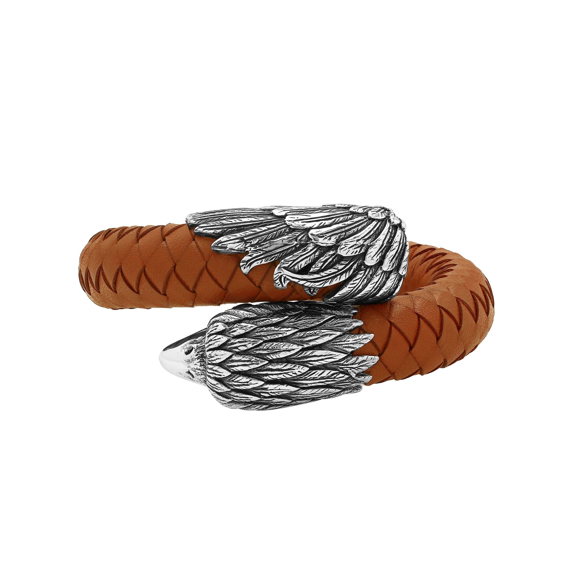 Balinese 925 Sterling Silver Eagle Head Bracelet With Orange Leather For Men