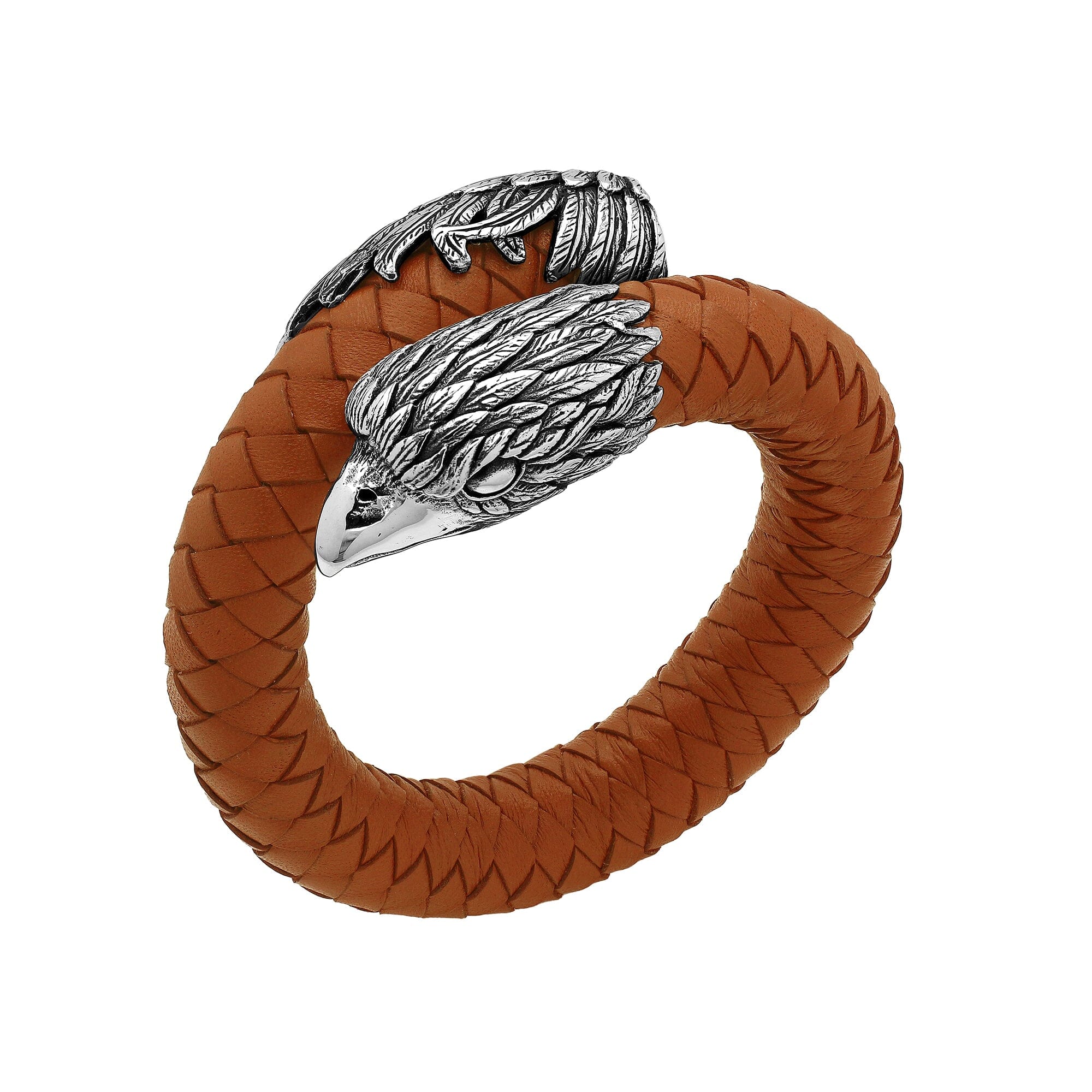 Balinese 925 Sterling Silver Eagle Head Bracelet With Orange Leather For Men