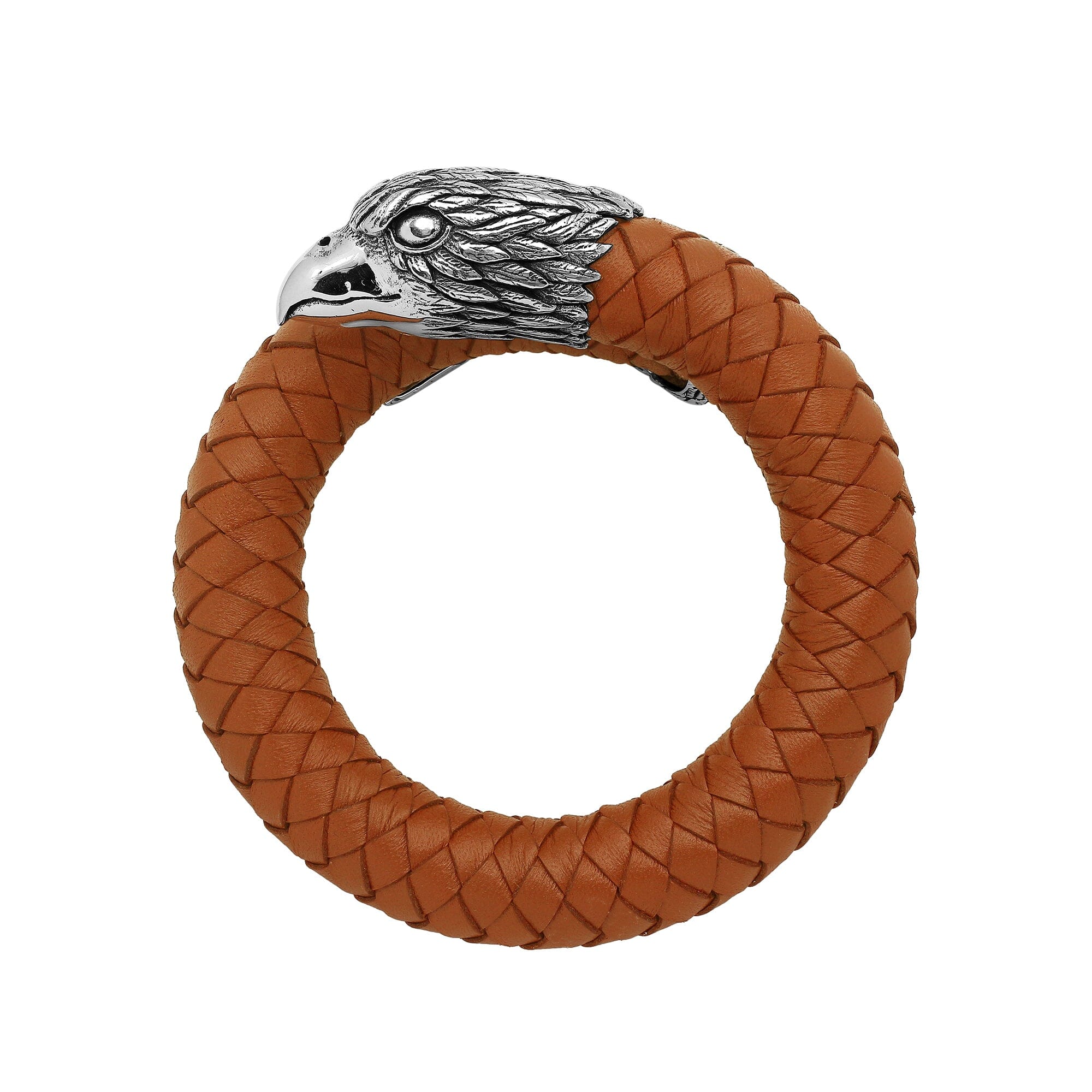 Balinese 925 Sterling Silver Eagle Head Bracelet With Orange Leather For Men