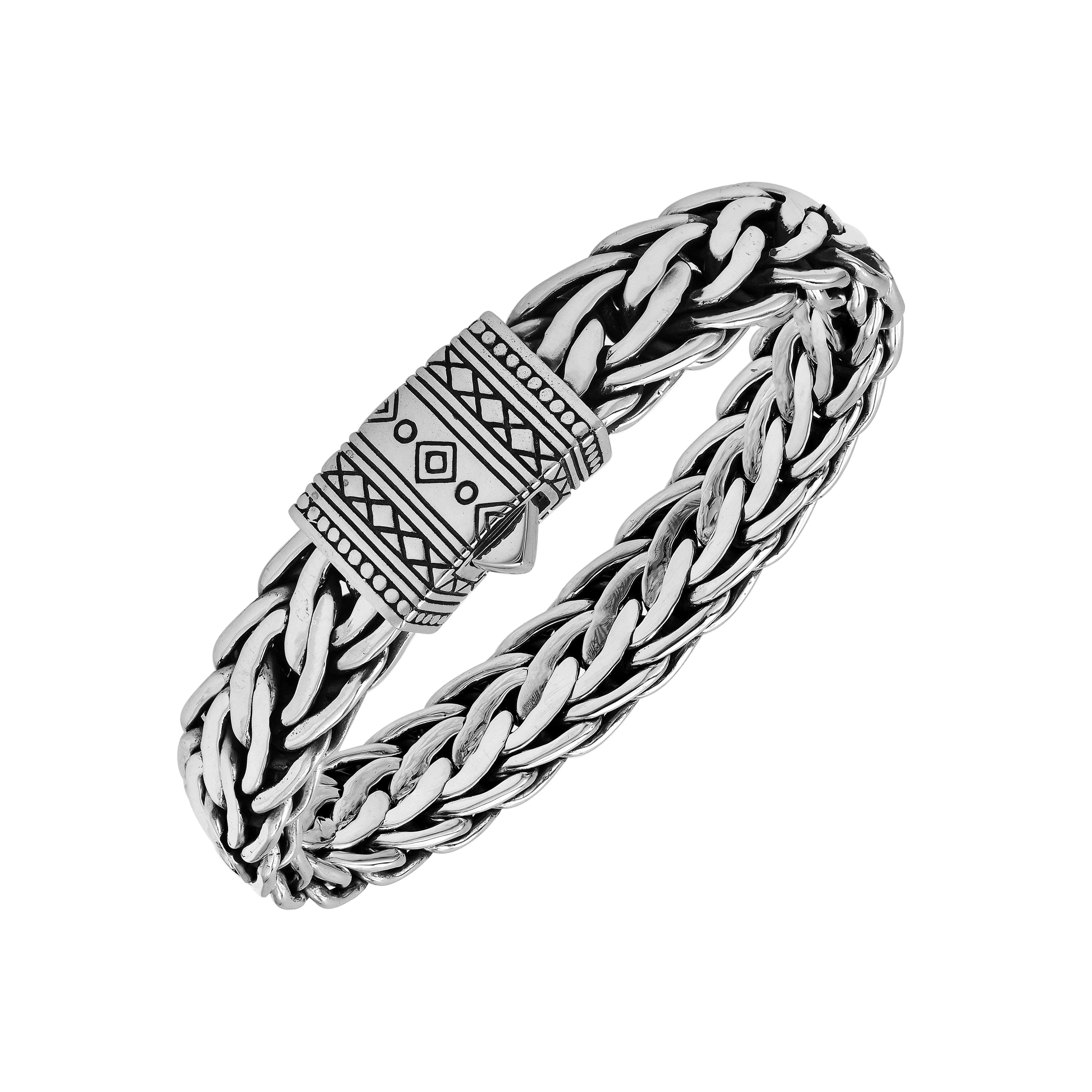 Balinese 925 Sterling Silver Bracelet With 5X12MM Chain And Push Clasp For Men