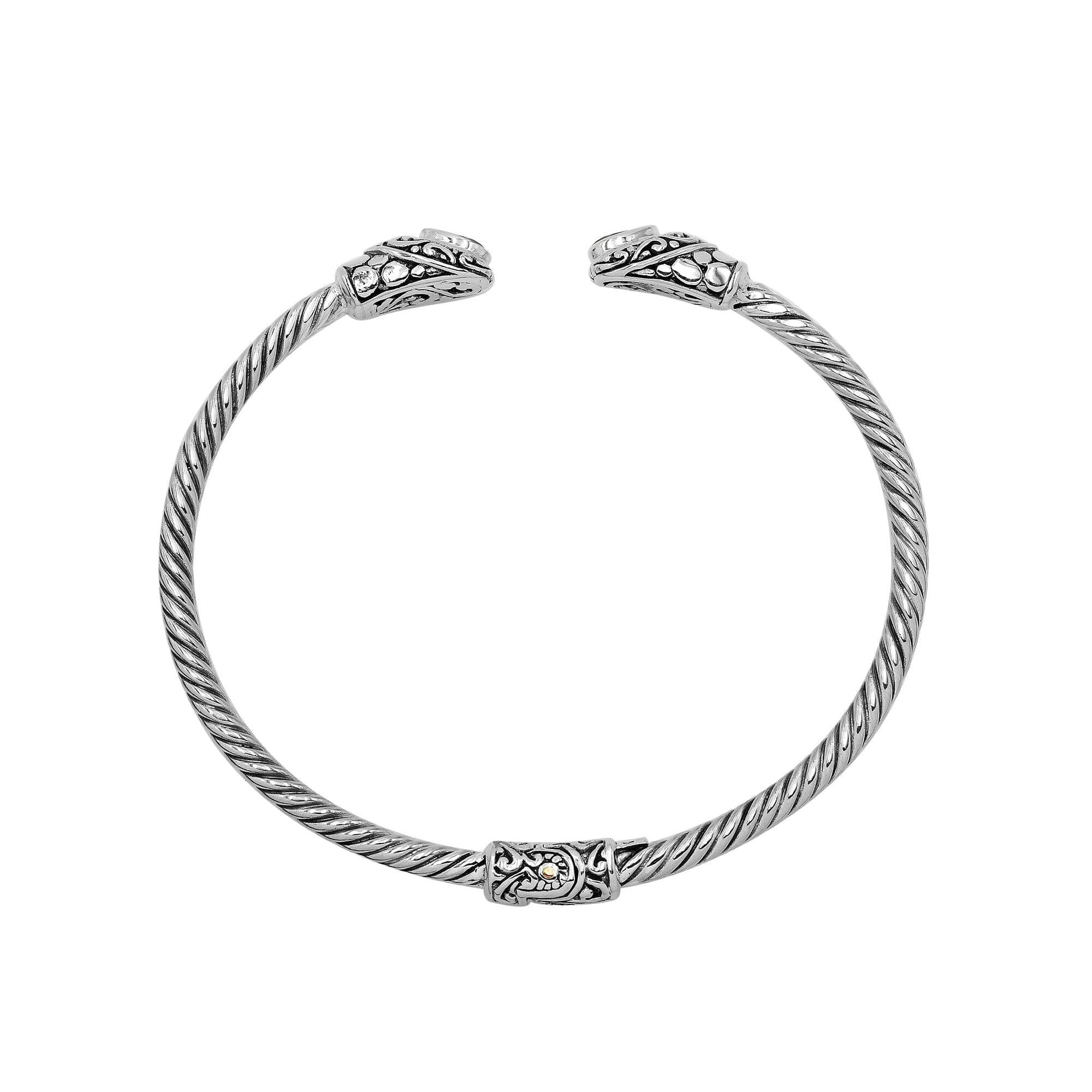 Elegant sterling silver open bangle with citrine quartz teardrop stones from India.
