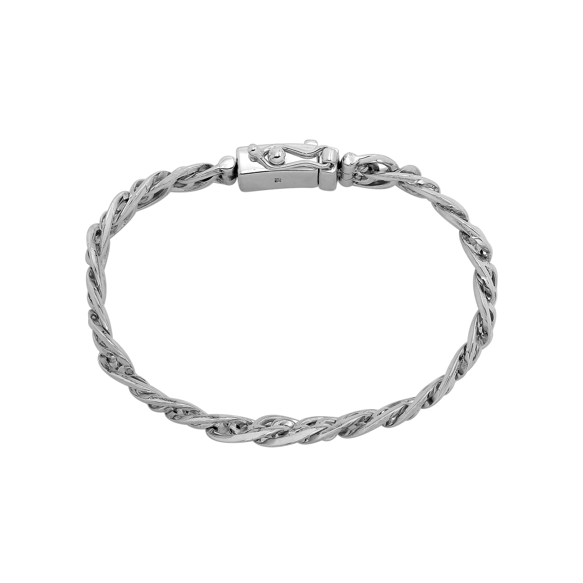 Sterling silver men’s chain bracelet with polished finish, box clasp, and safety latch.