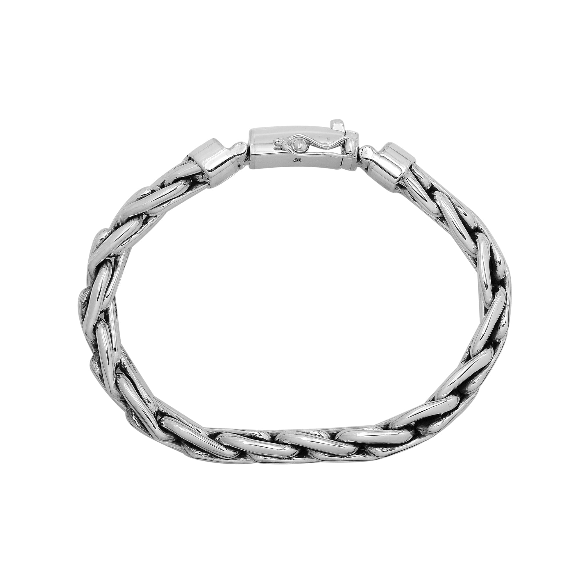 Sterling silver twisted chain bracelet with polished finish and secure box clasp.