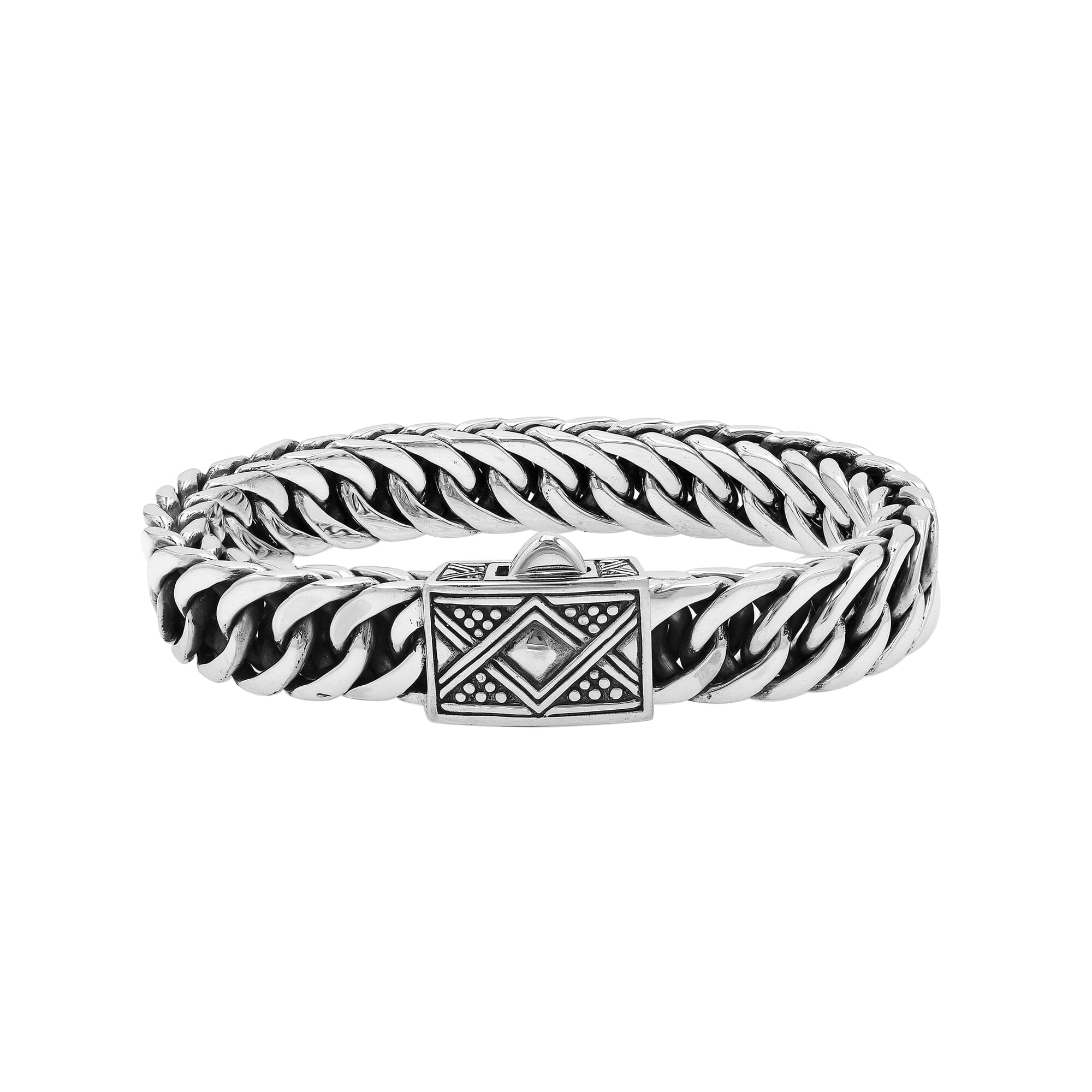 Sterling Silver Curb Chain Bracelet With Decorative Engraved Box Clasp For Retail