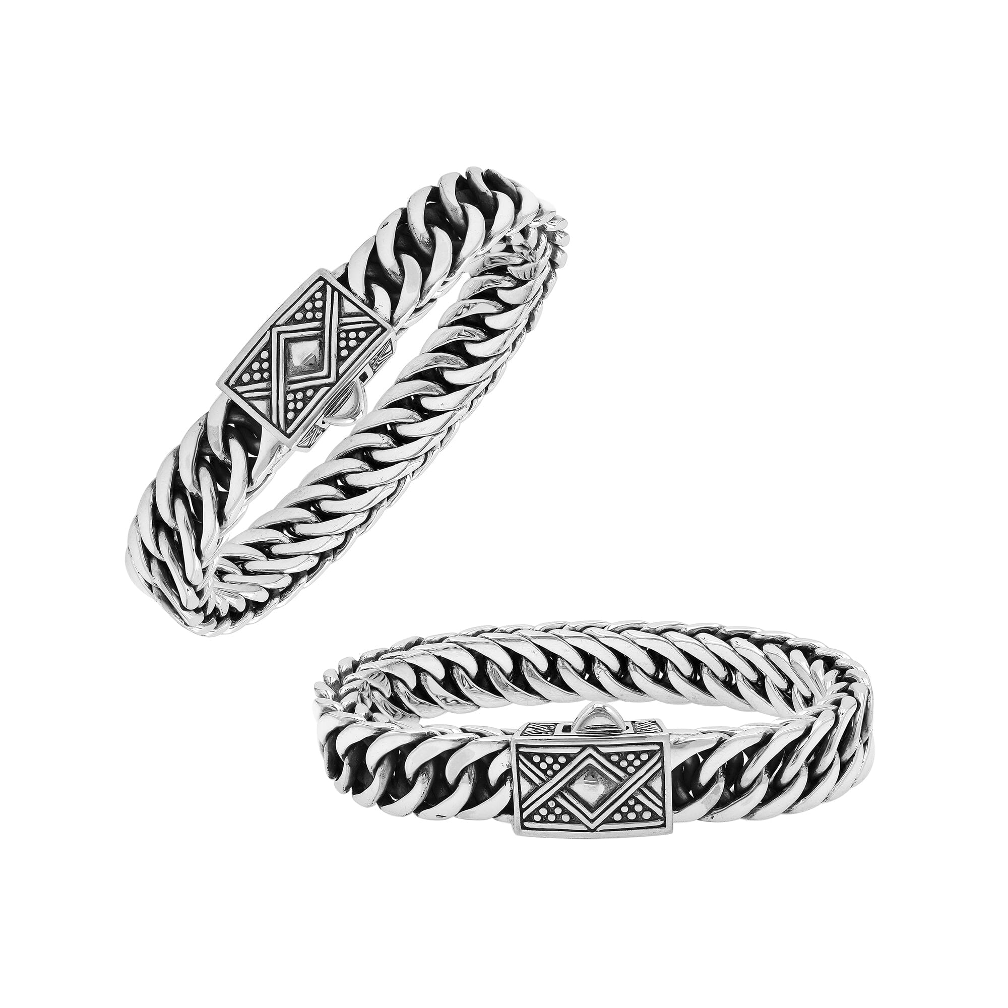 Sterling Silver Curb Chain Bracelet With Decorative Engraved Box Clasp For Retail