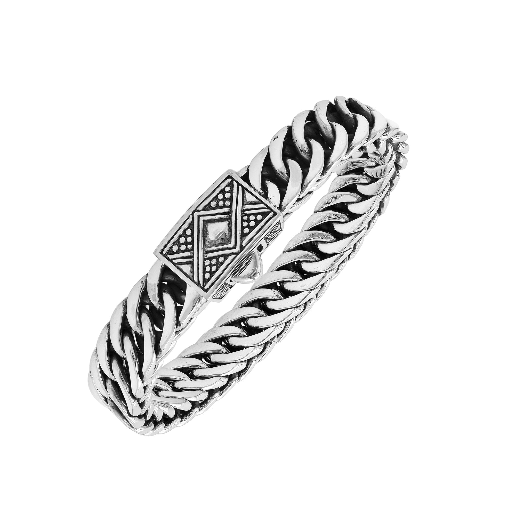 Sterling Silver Curb Chain Bracelet With Decorative Engraved Box Clasp For Retail