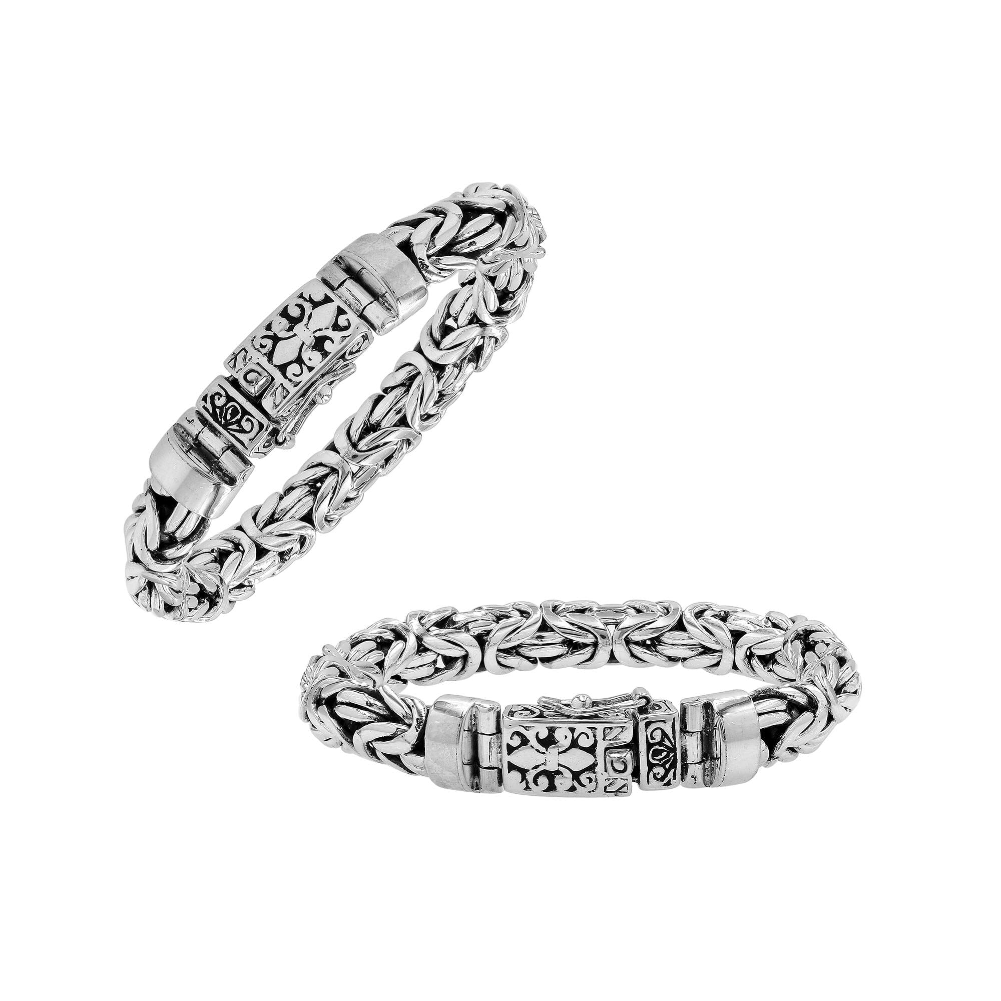 Sterling Silver Ornate Woven Bracelet With Engraved Box Clasp For Retail