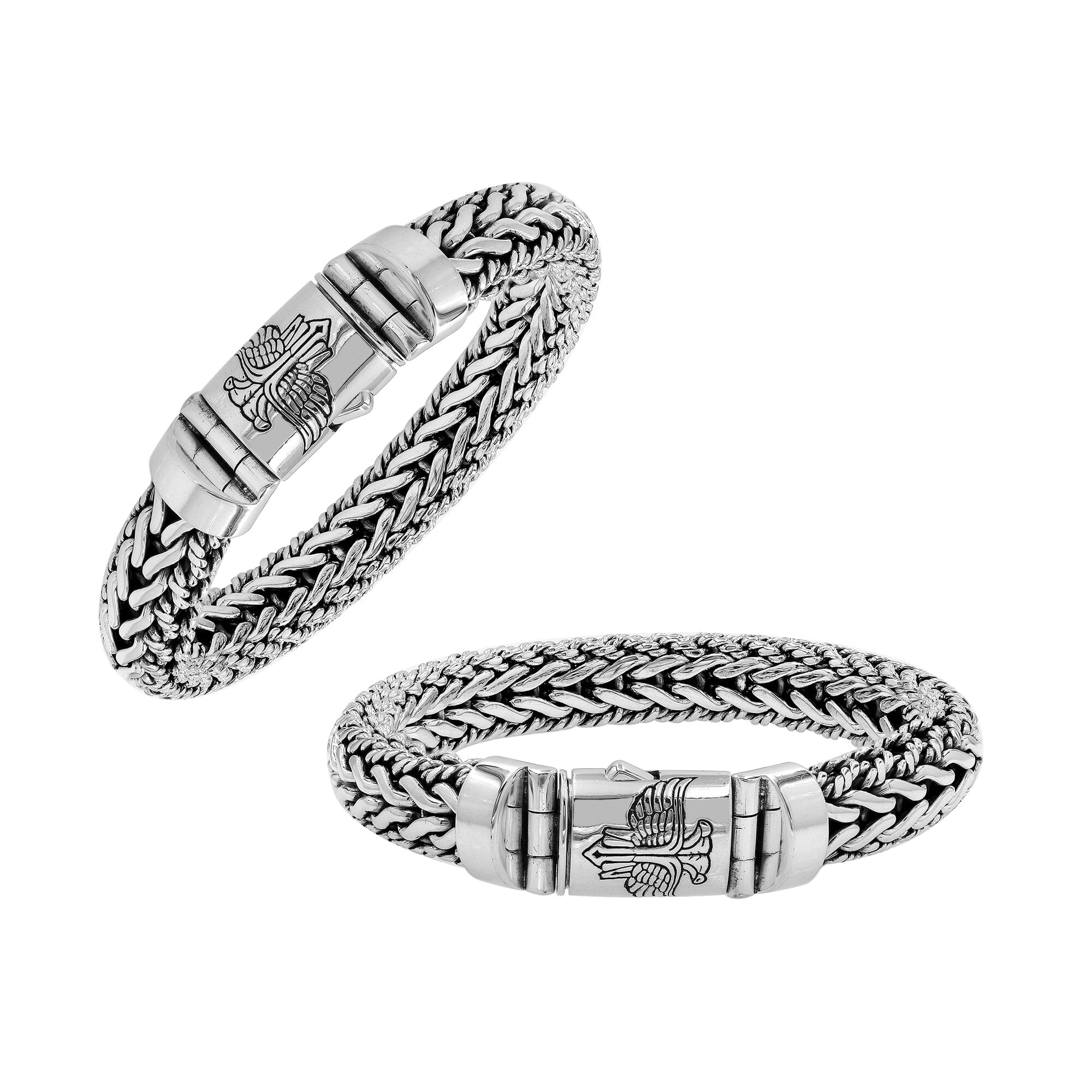 Sterling Silver Woven Bracelet With Decorative Engraved Box Clasp For Retail
