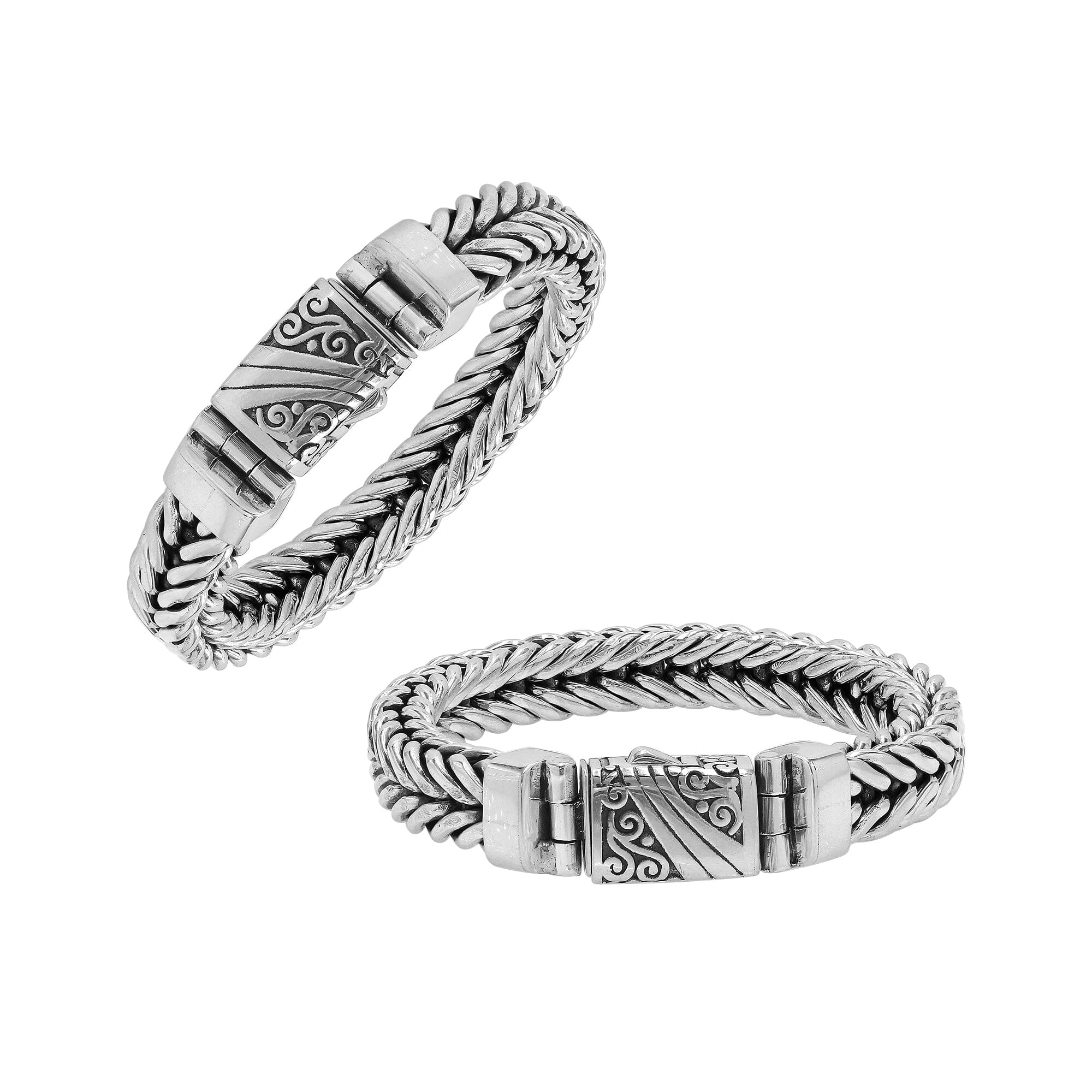 Sterling Silver Woven Bracelet With Polished Engraved Push Clasp For Retail