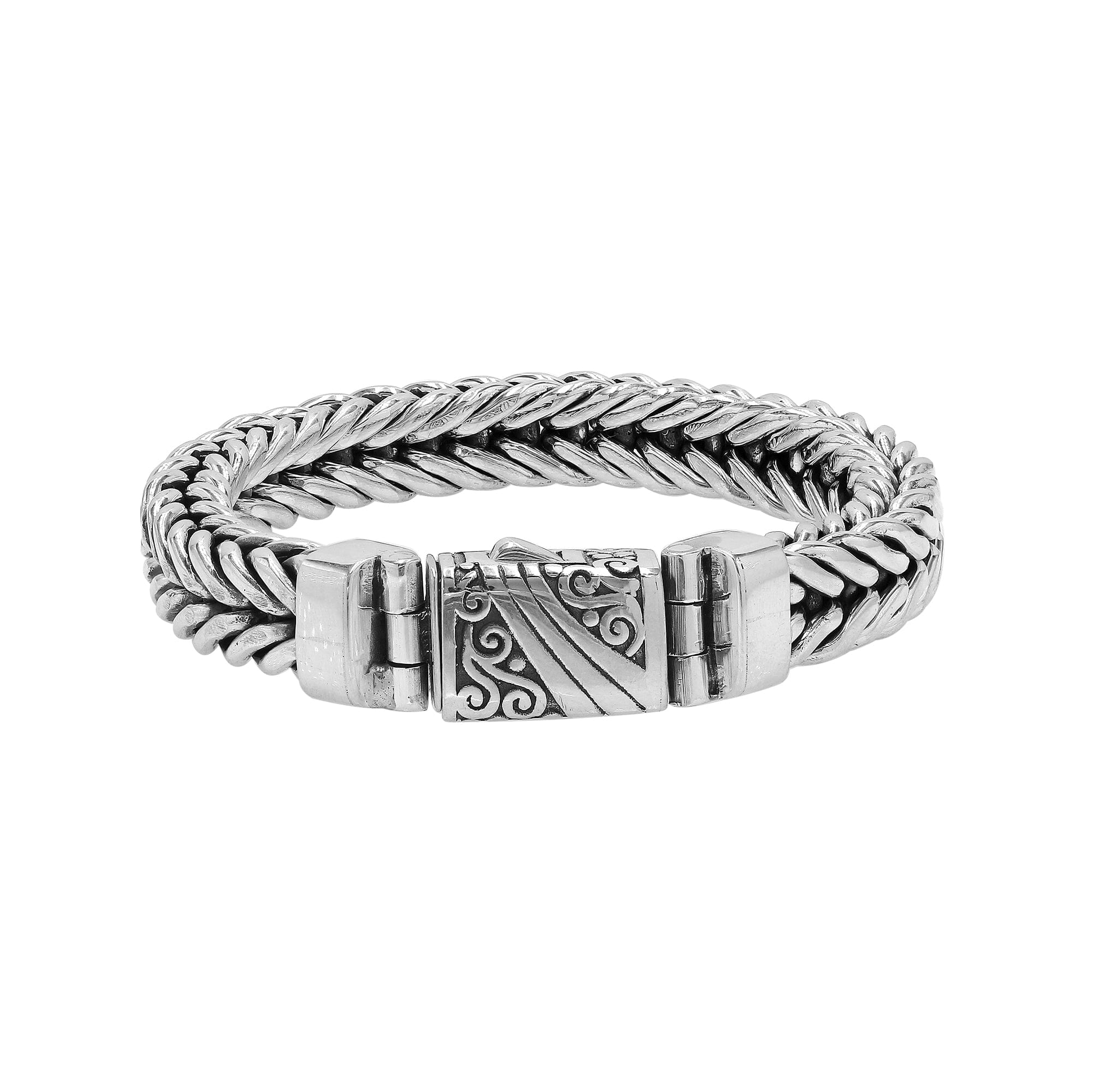 Sterling Silver Woven Bracelet With Polished Engraved Push Clasp For Retail