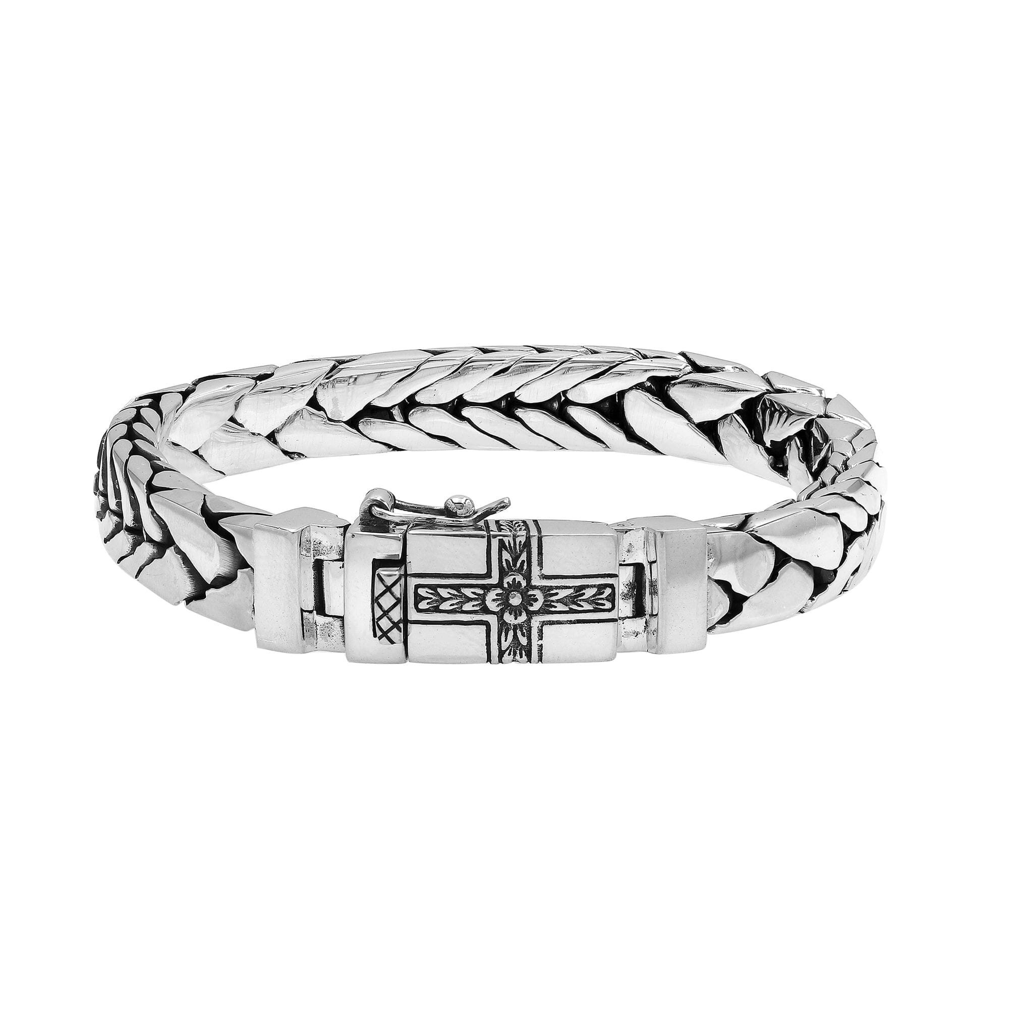 Sterling Silver Woven Bracelet With Engraved Box Clasp And Safety Latch For Retail