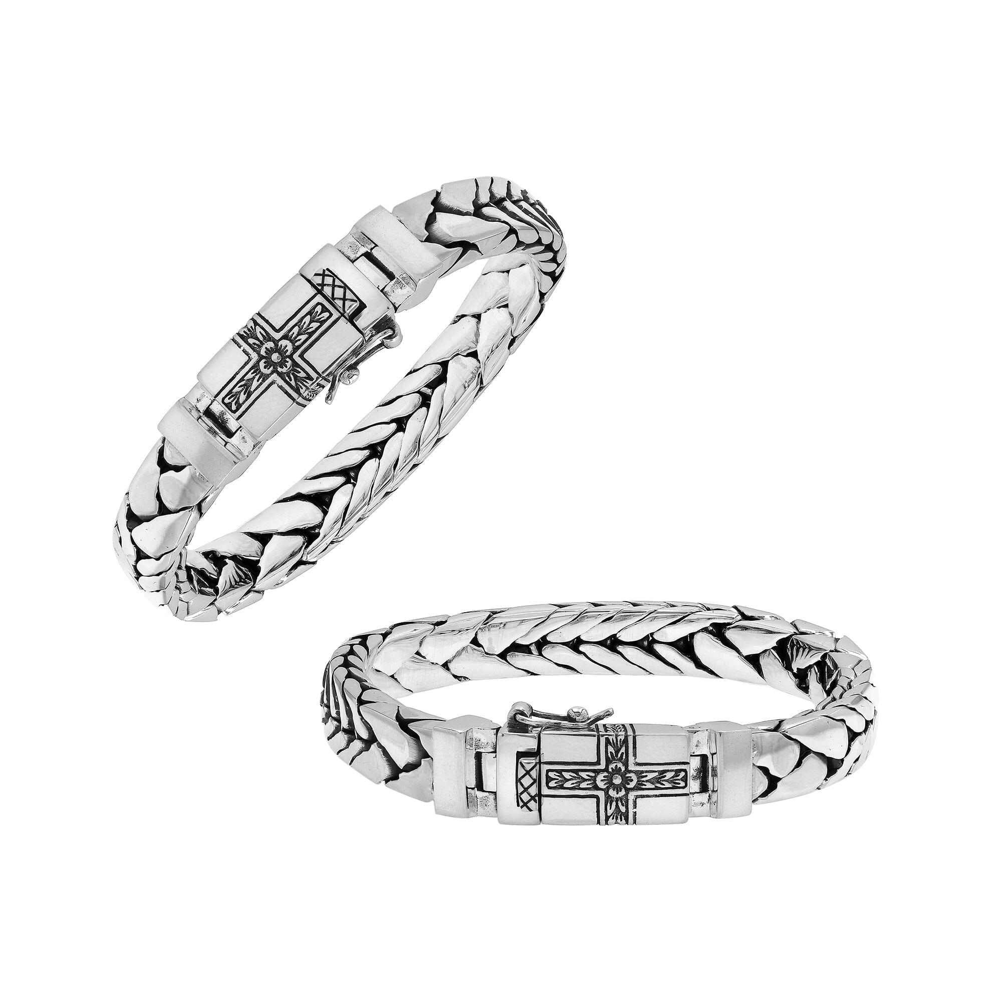 Sterling Silver Woven Bracelet With Engraved Box Clasp And Safety Latch For Retail