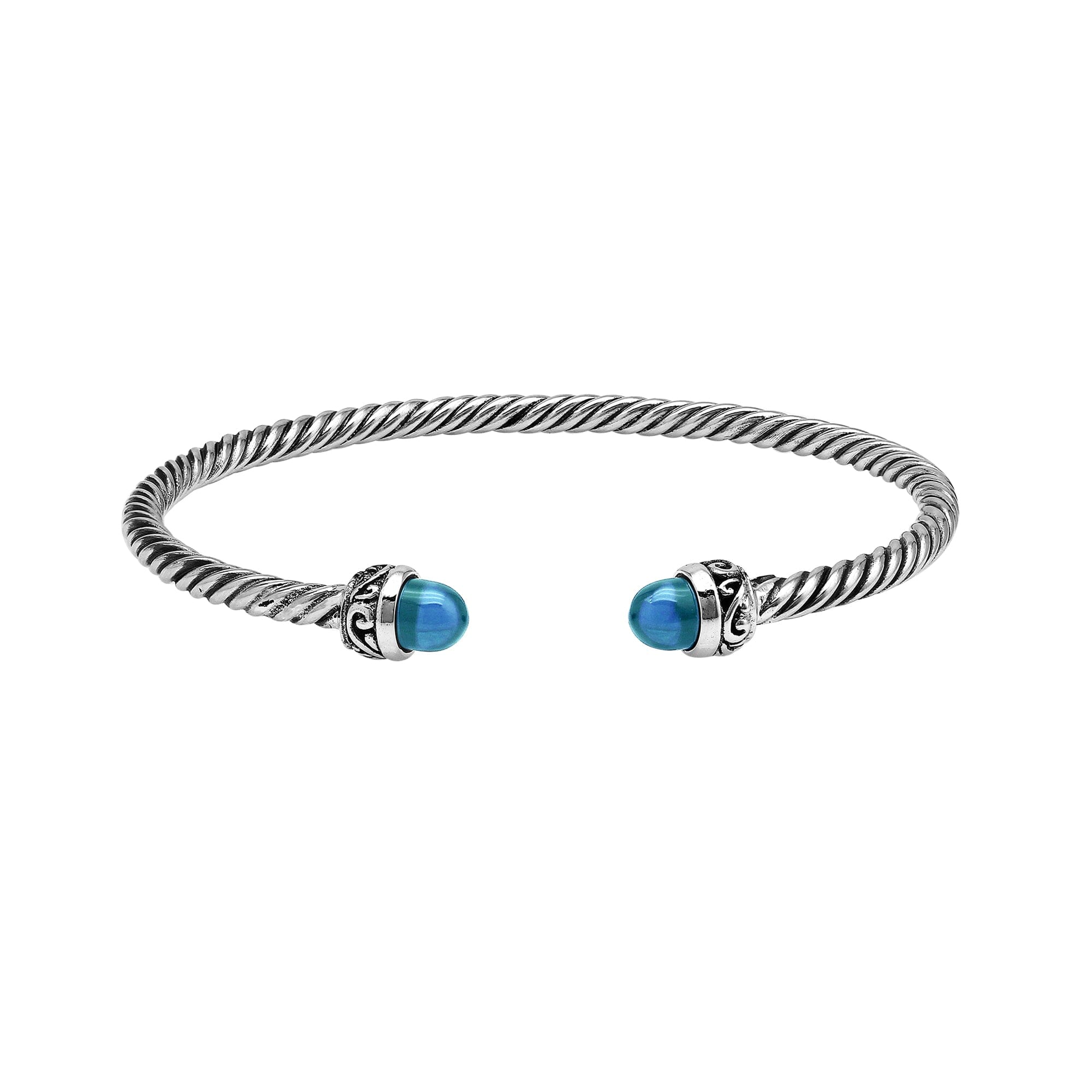Sterling Silver Twisted Bangle With Blue Topaz Quartz End Caps For Retail