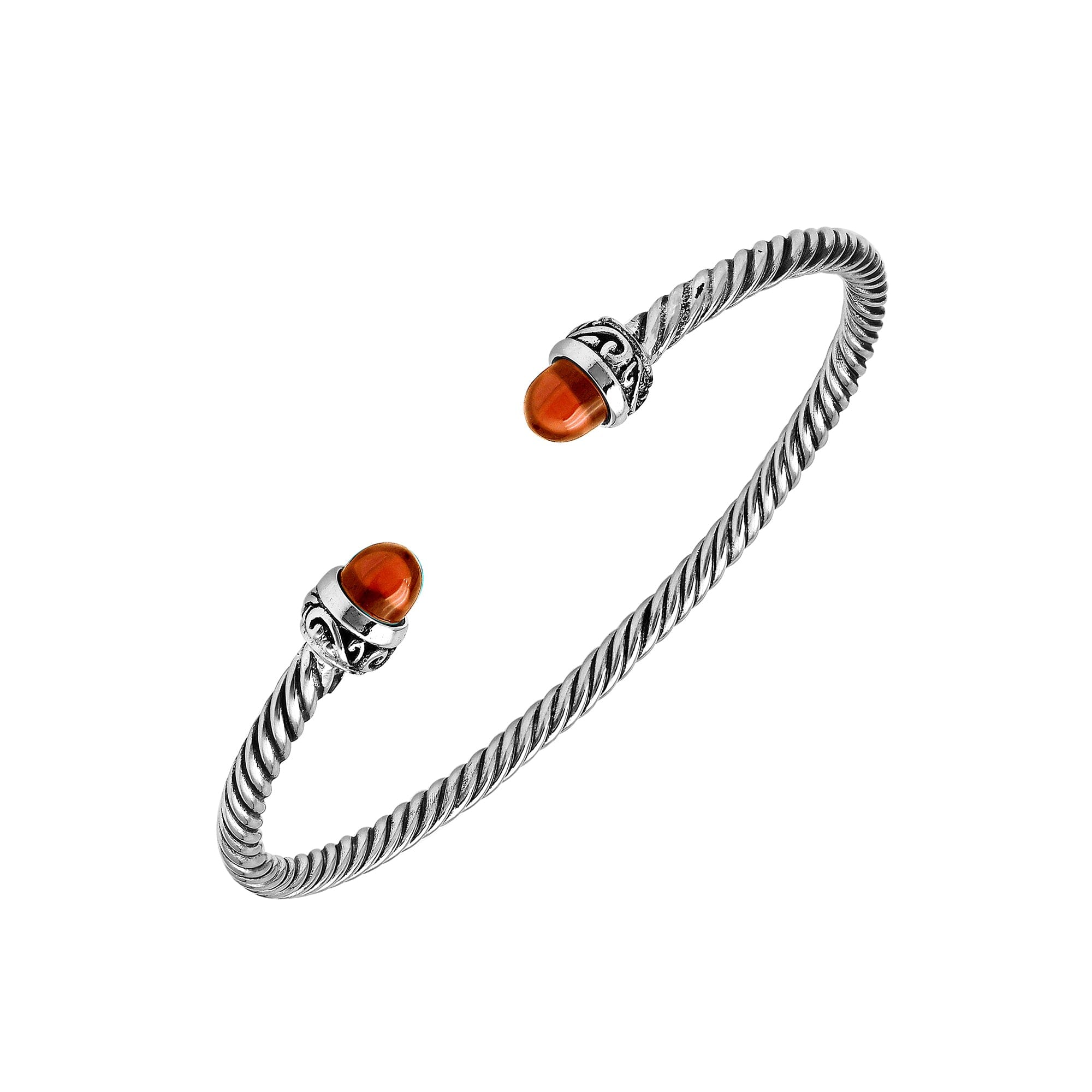 Sterling Silver Twisted Bangle With Red Coral End Caps For Retail