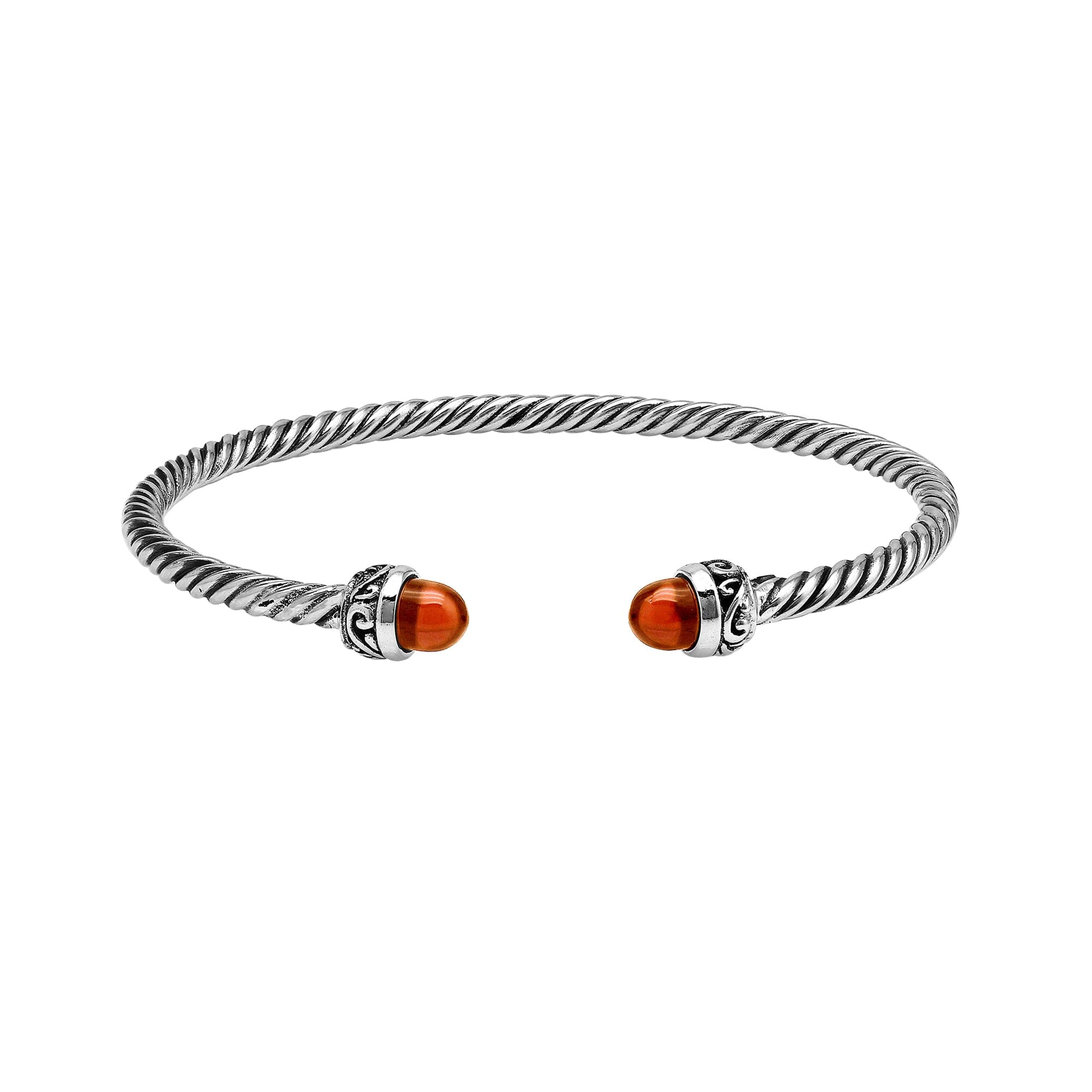 Sterling Silver Twisted Bangle With Red Coral End Caps For Retail