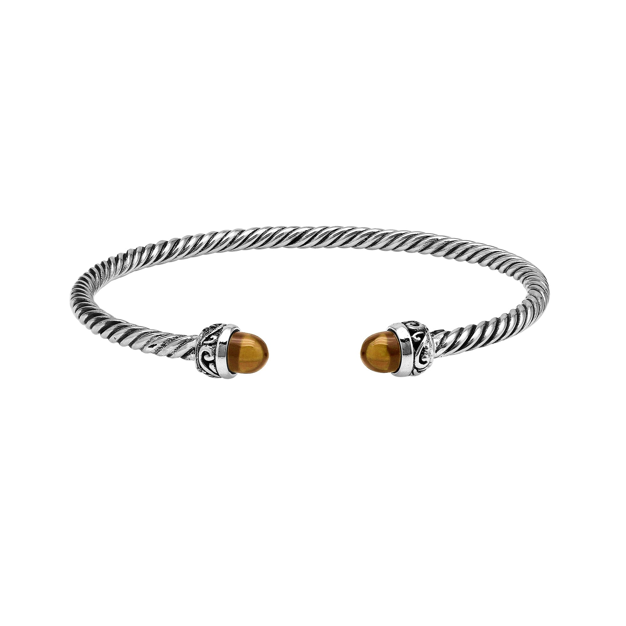 Sterling Silver Twisted Bangle With Citrine Quartz End Caps For Retail