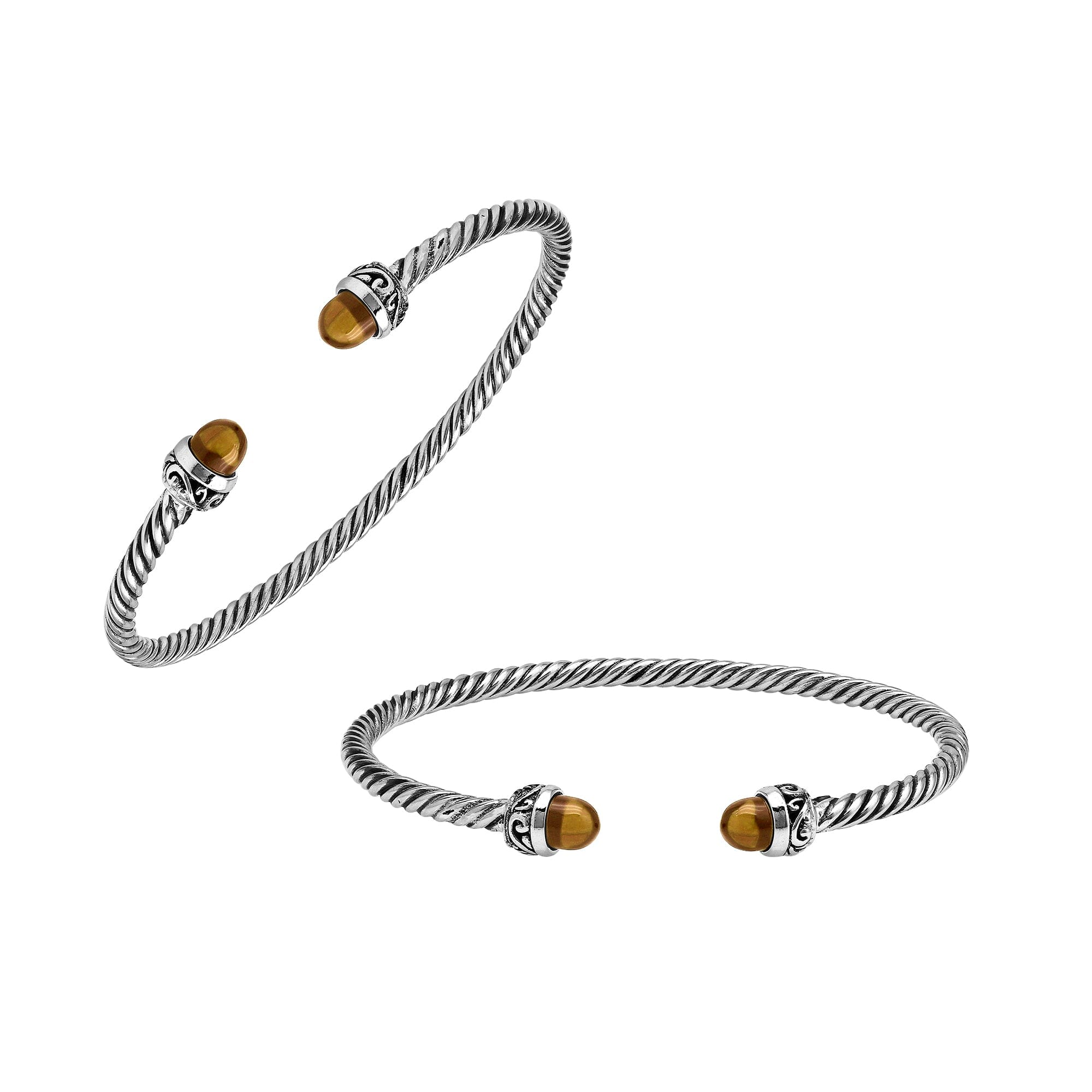 Sterling Silver Twisted Bangle With Citrine Quartz End Caps For Retail