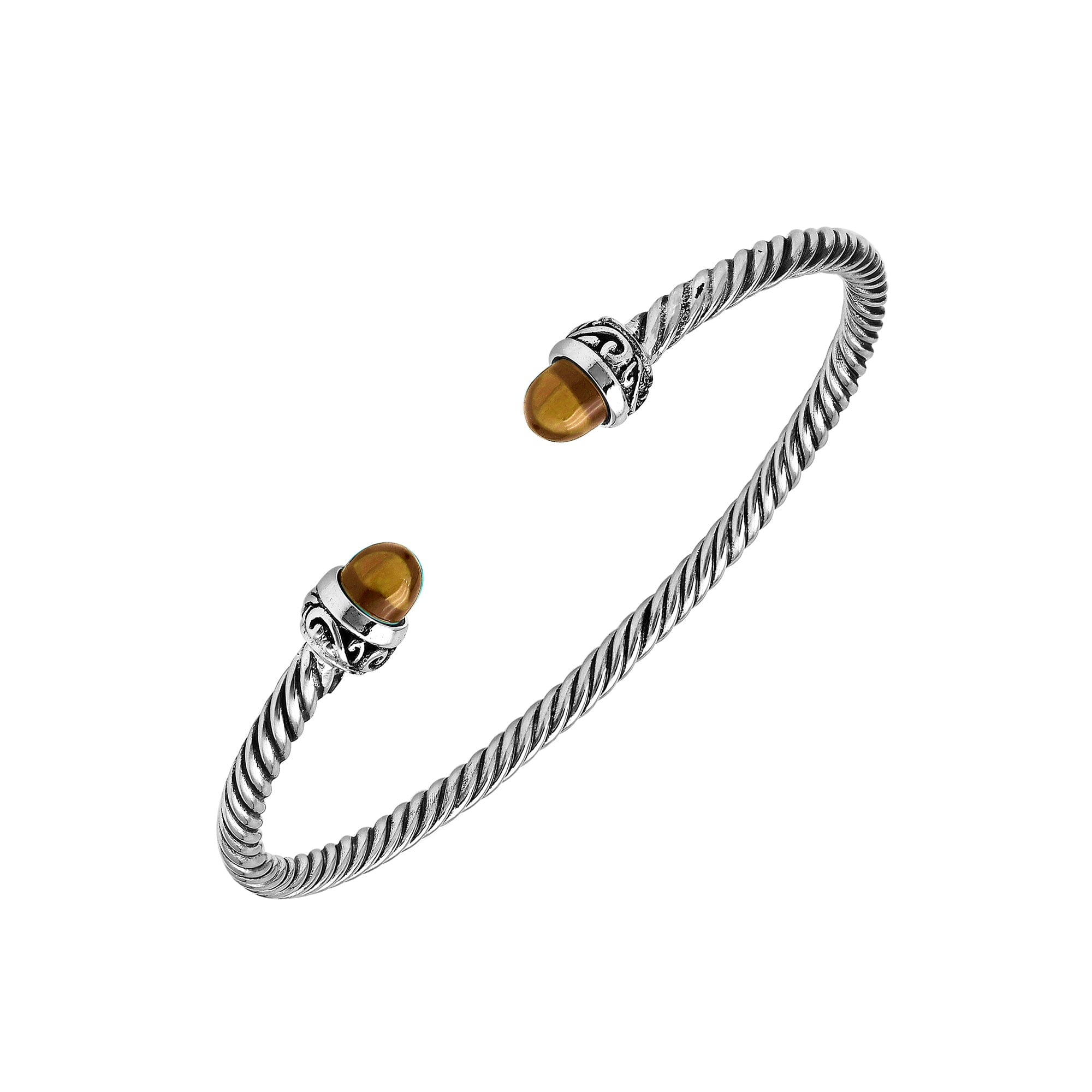 Sterling Silver Twisted Bangle With Citrine Quartz End Caps For Retail