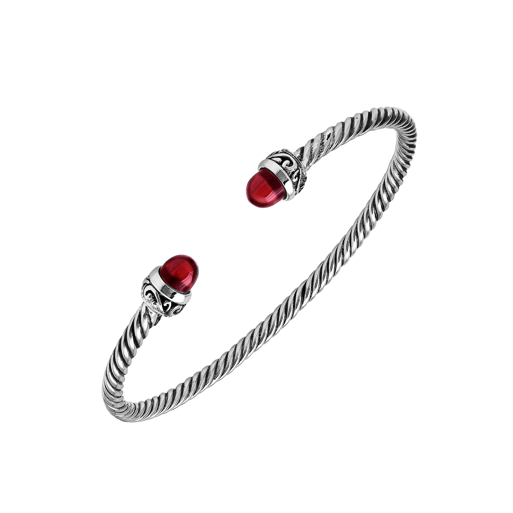 Sterling Silver Twisted Bangle With Garnet Quartz End Caps For Retail